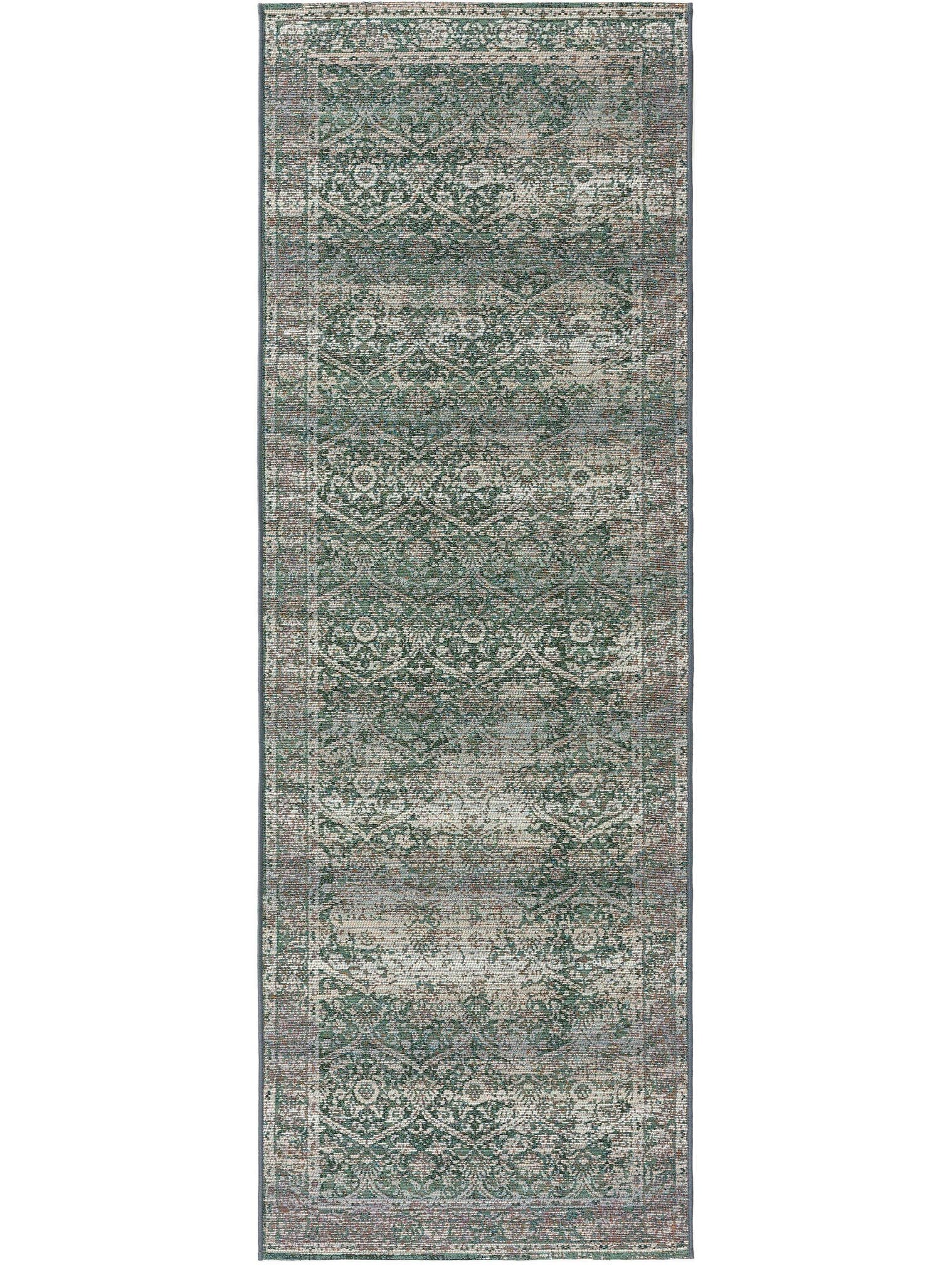Tapis en 76% Polypropylène, 23% Polyester, 1% Latex en Vert avec une pile de 1- 5 mm de hauteur de benuta Nest