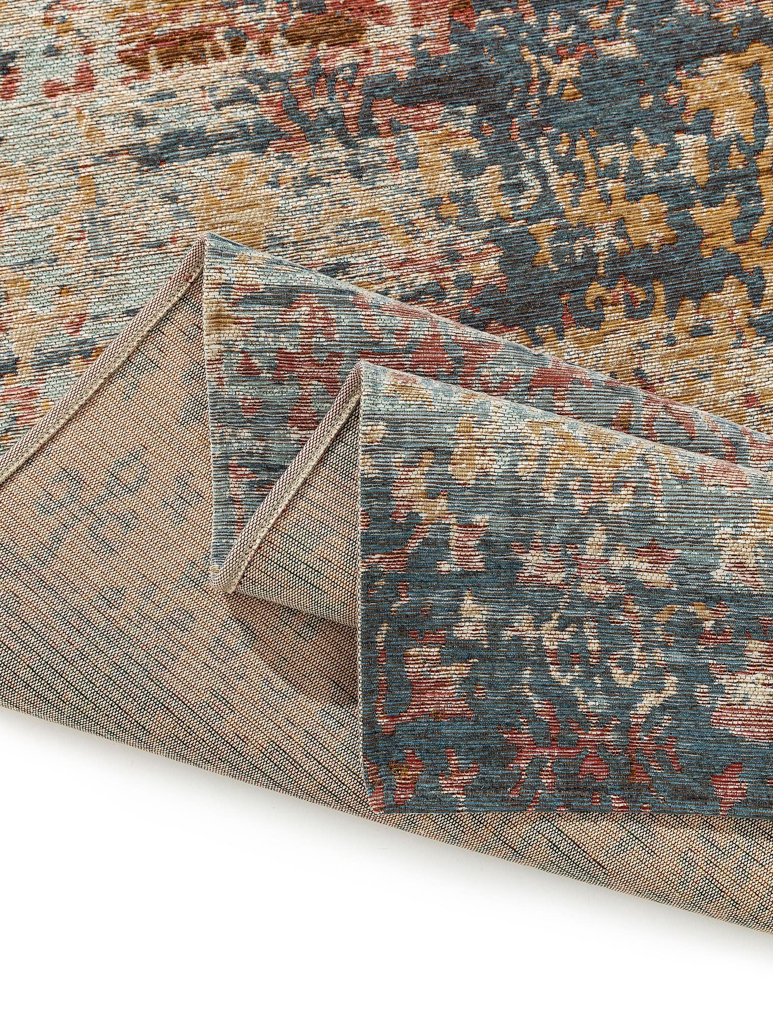 Teppich aus 50% Baumwolle, 49% Polyester, 1% Latex in Blau mit bis 5 mm hohem Flor von benuta Nest
