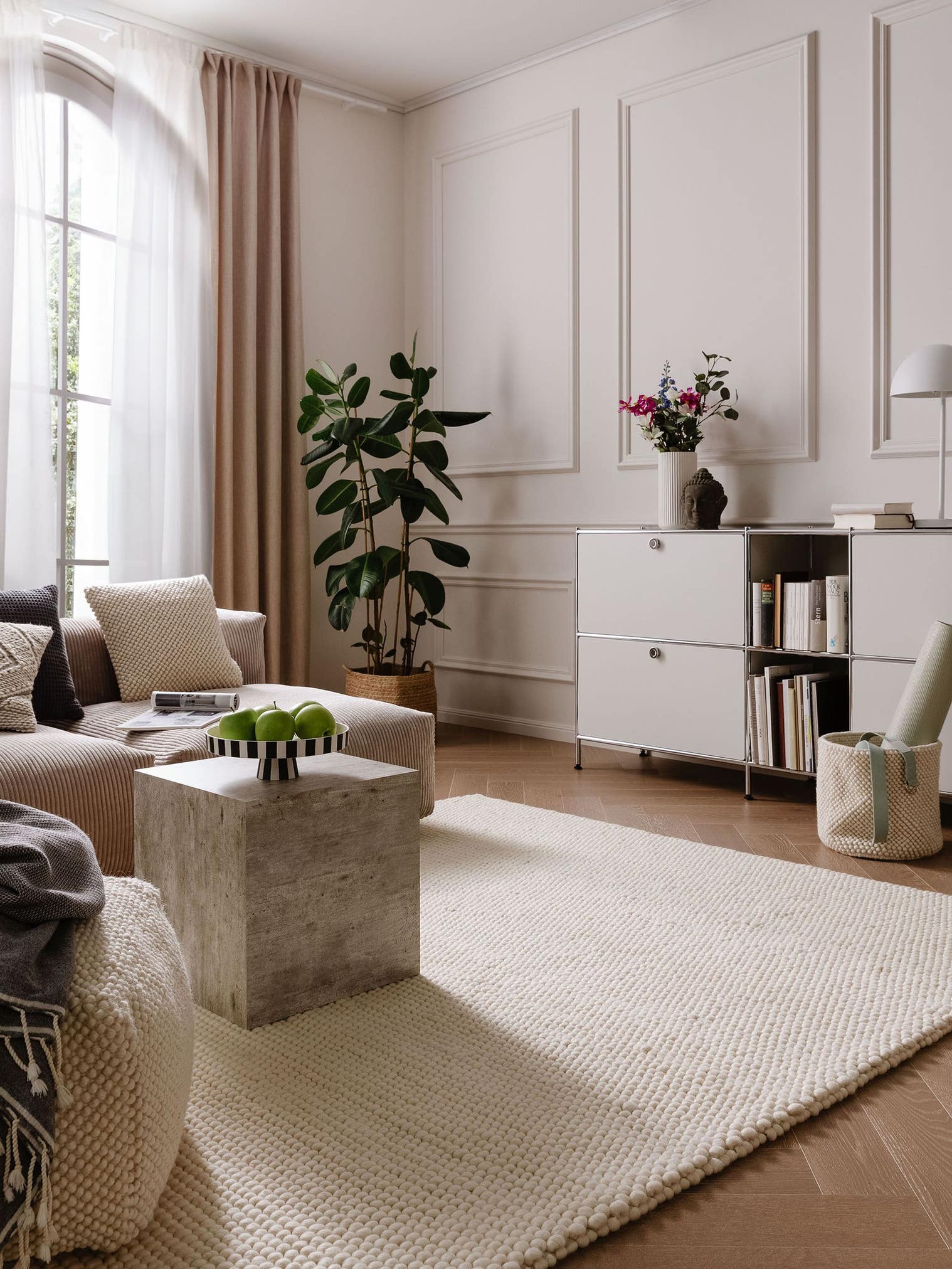 Rug made of 70% Wool, 30% Polyester in Beige with a 11 - 20 mm high pile by benuta Pure
