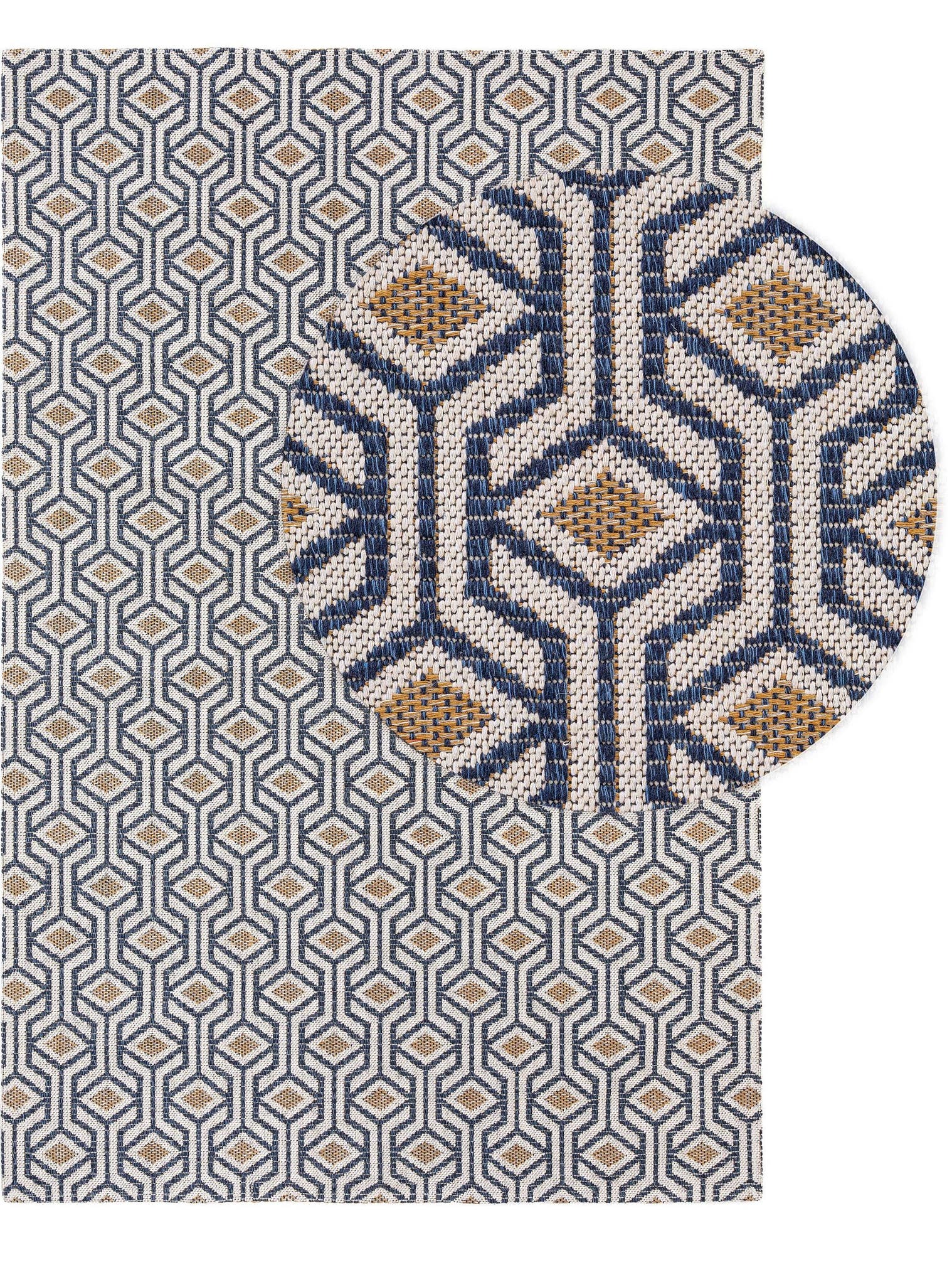 Tapis en 100% Coton en Bleu avec une pile de 1- 5 mm de hauteur de benuta Nest