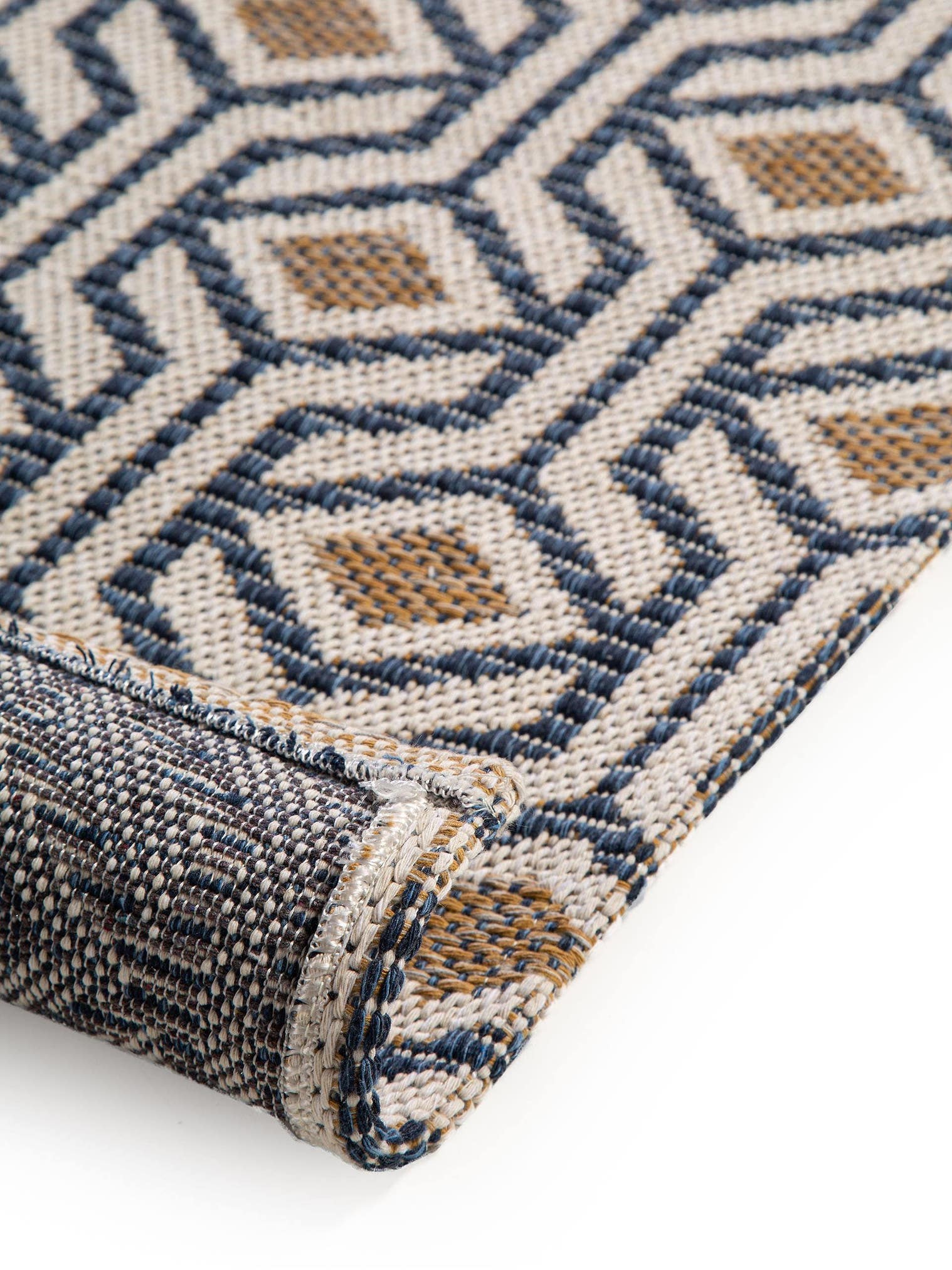 Tapis en 100% Coton en Bleu avec une pile de 1- 5 mm de hauteur de benuta Nest