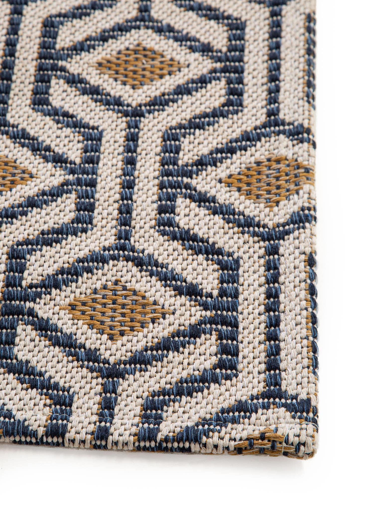 Tapis en 100% Coton en Bleu avec une pile de 1- 5 mm de hauteur de benuta Nest