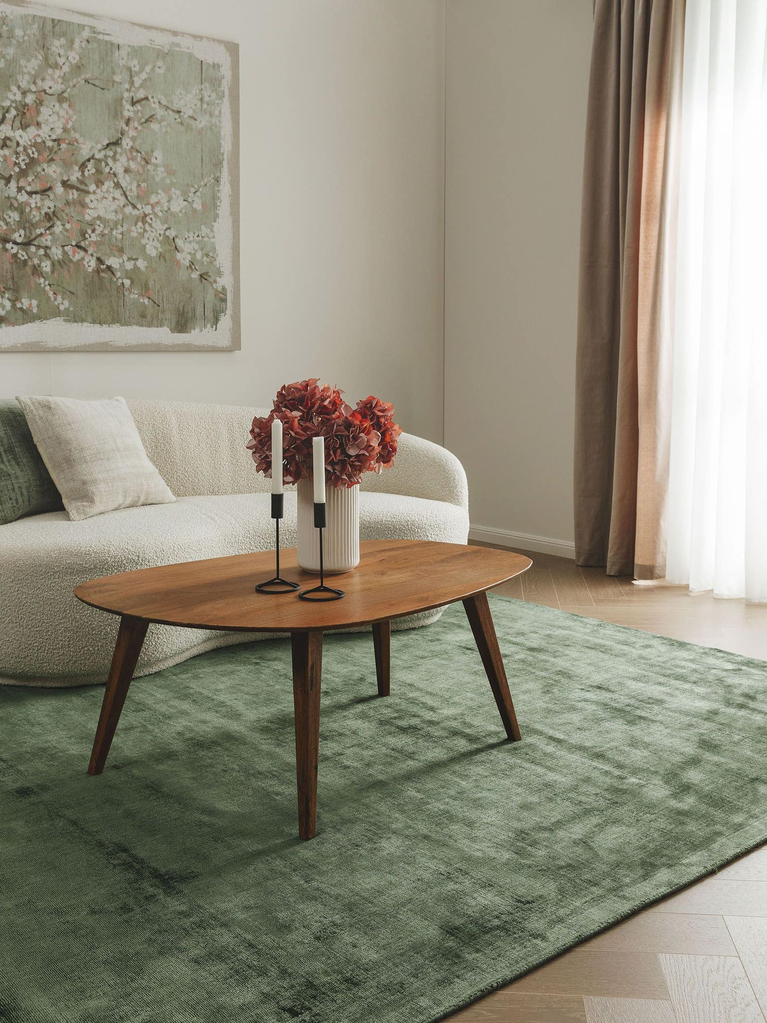 Tappeto di 100% Viscosa in Verde con pelo alto 6 - 10 mm da benuta Pure