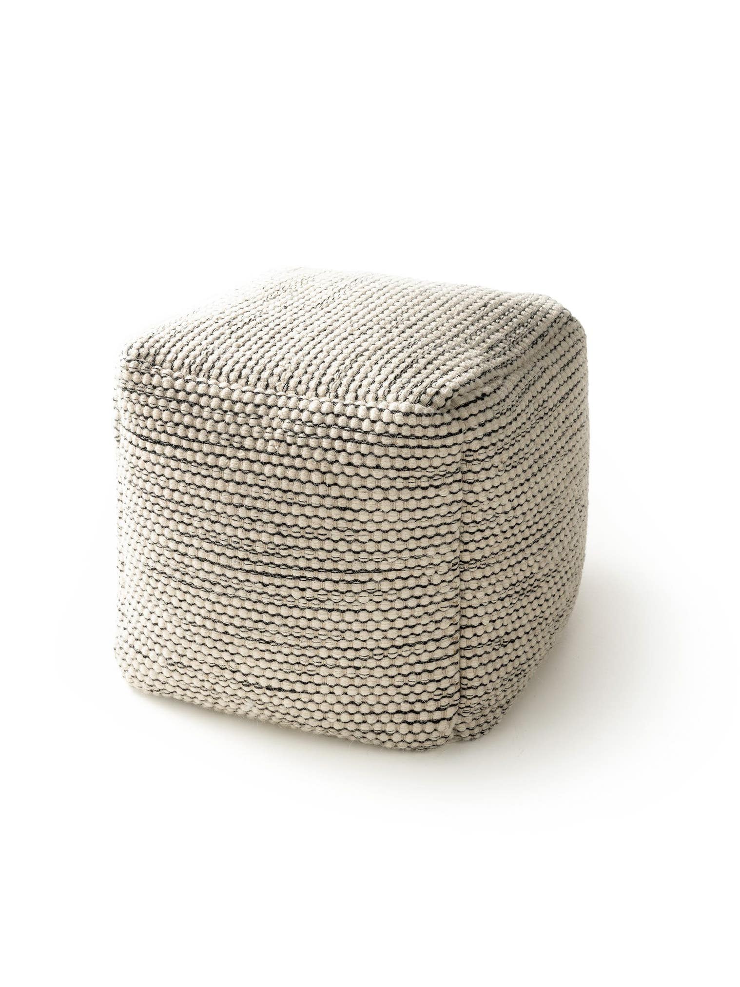 Handgefertigter Woll-Pouf Rocco Beige/Schwarz im Design Uni aus 80% Wolle, 20% Baumwolle von benuta Pure