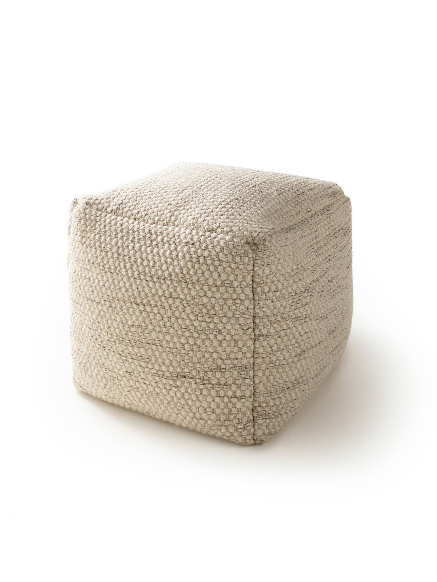 Handmade Wool Pouf Rocco Cream in Uni design made of 80% wool, 20% cotton by benuta Pure