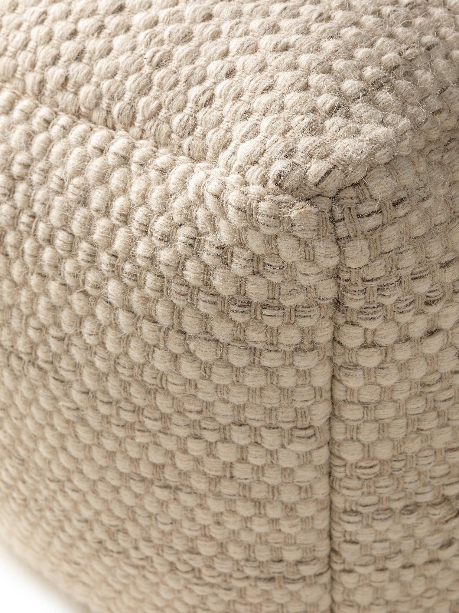 Handmade Wool Pouf Rocco Cream in Uni design made of 80% wool, 20% cotton by benuta Pure