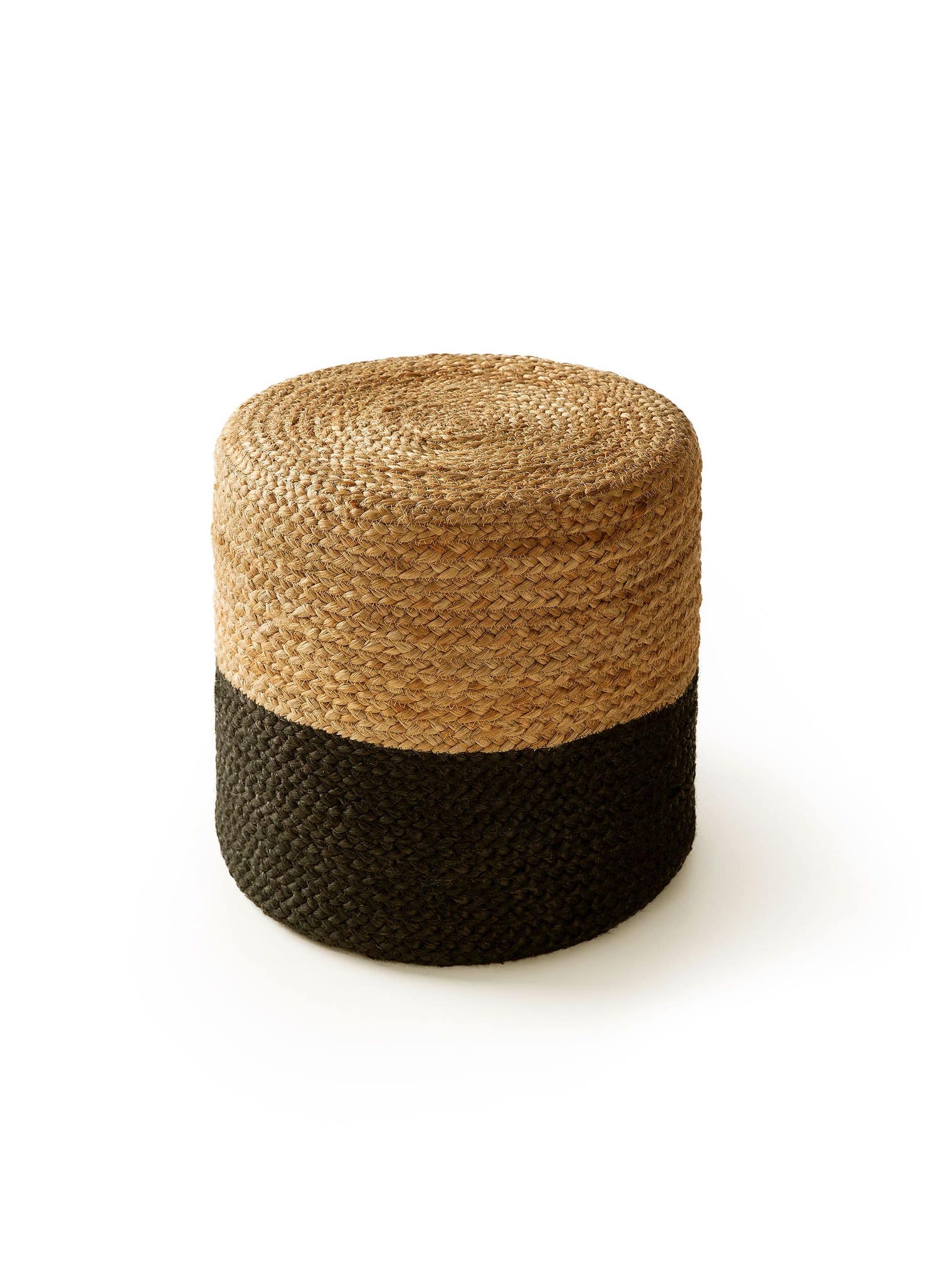 Handgefertigter Jute-Pouf Jutta Hellbraun/Schwarz im Design  aus 100% Jute von benuta Pure