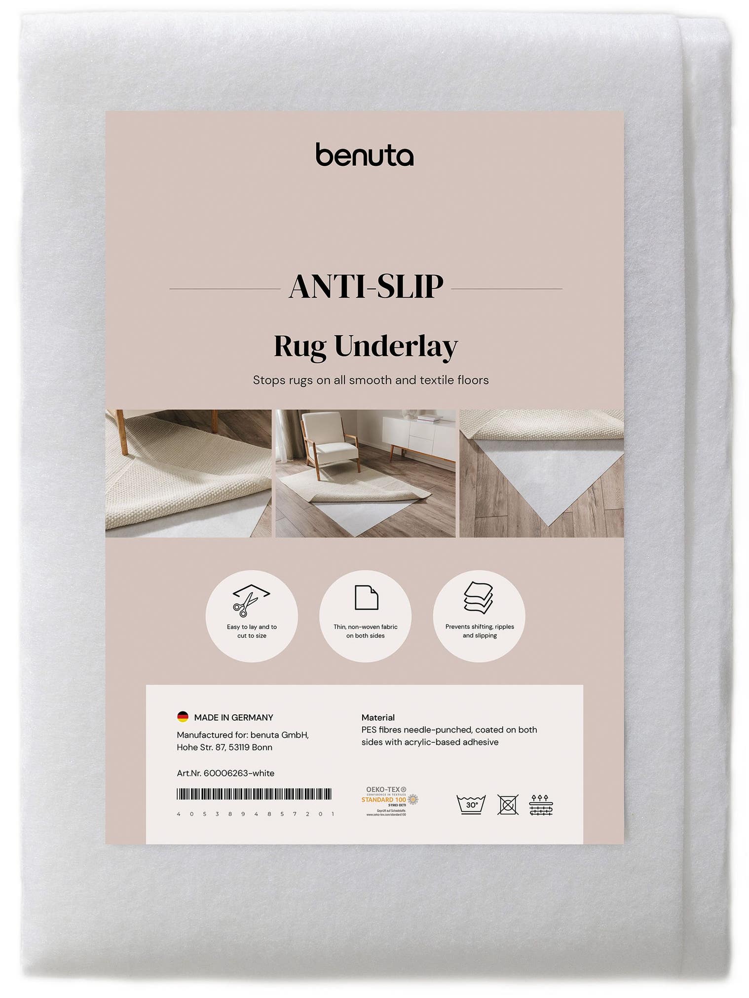 Tappeto di 100% Poliestere in Bianco con pelo alto 1- 5 mm da benuta