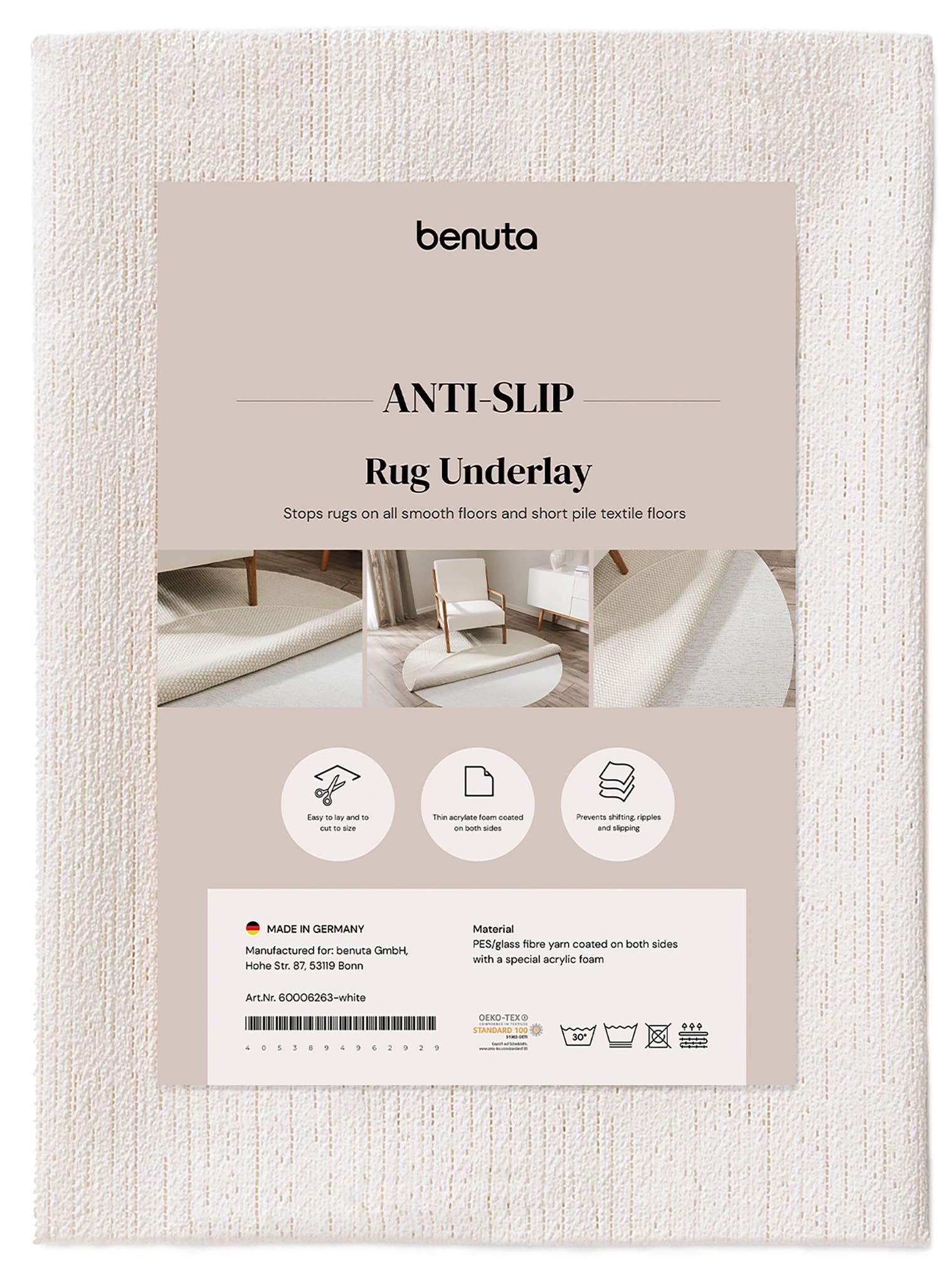 Tapijt van 100% Polyester in Wit met een 1- 5 mm hoge pool van benuta