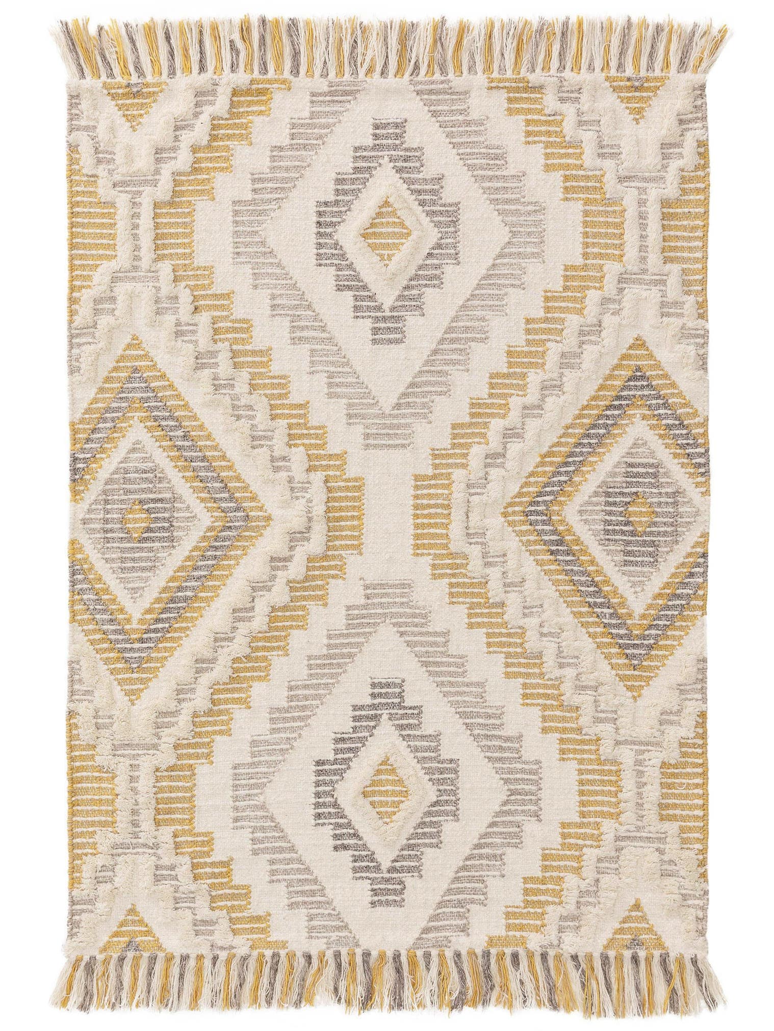 Teppich aus 70% Wolle, 30% Polyester in Gelb mit 6 bis 10 mm hohem Flor von Lytte