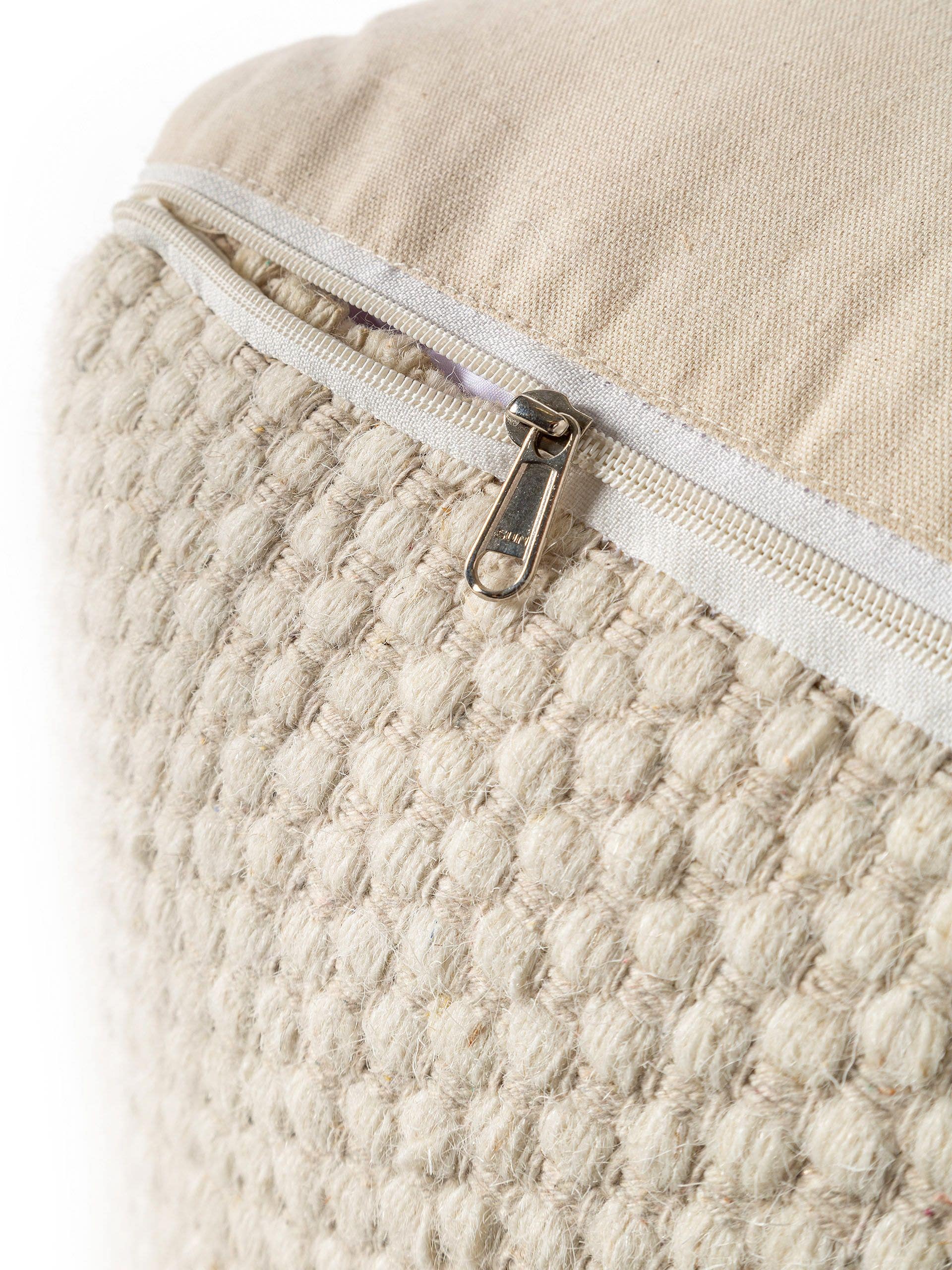 Handmade Wool Pouf Rocco White in Uni design made of 80% wool, 20% cotton by benuta Pure