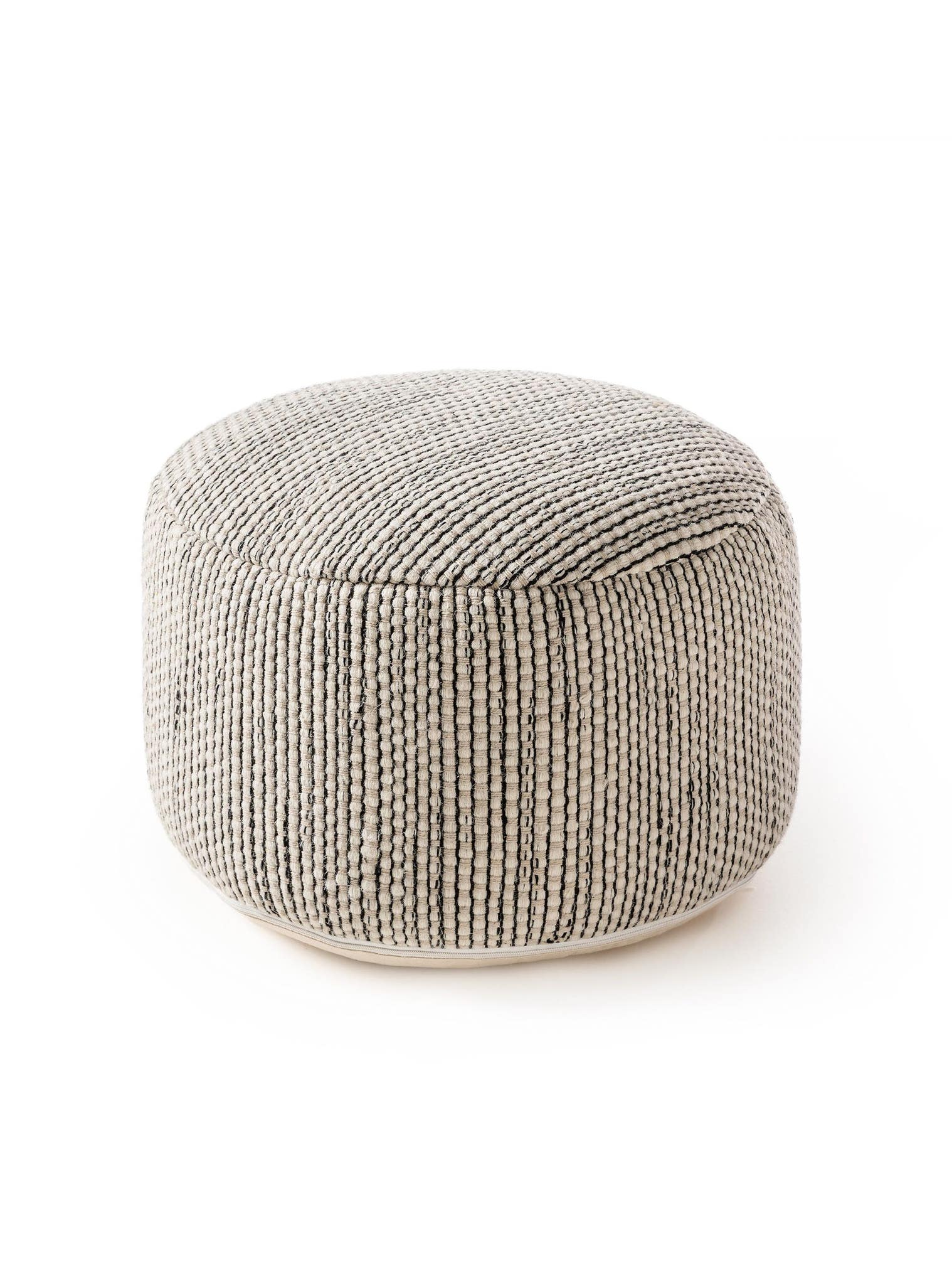 Pouf in lana fatto a mano Rocco Beige/Nero in Uni-ontwerp van 80% lana, 20% cotone door benuta Pure