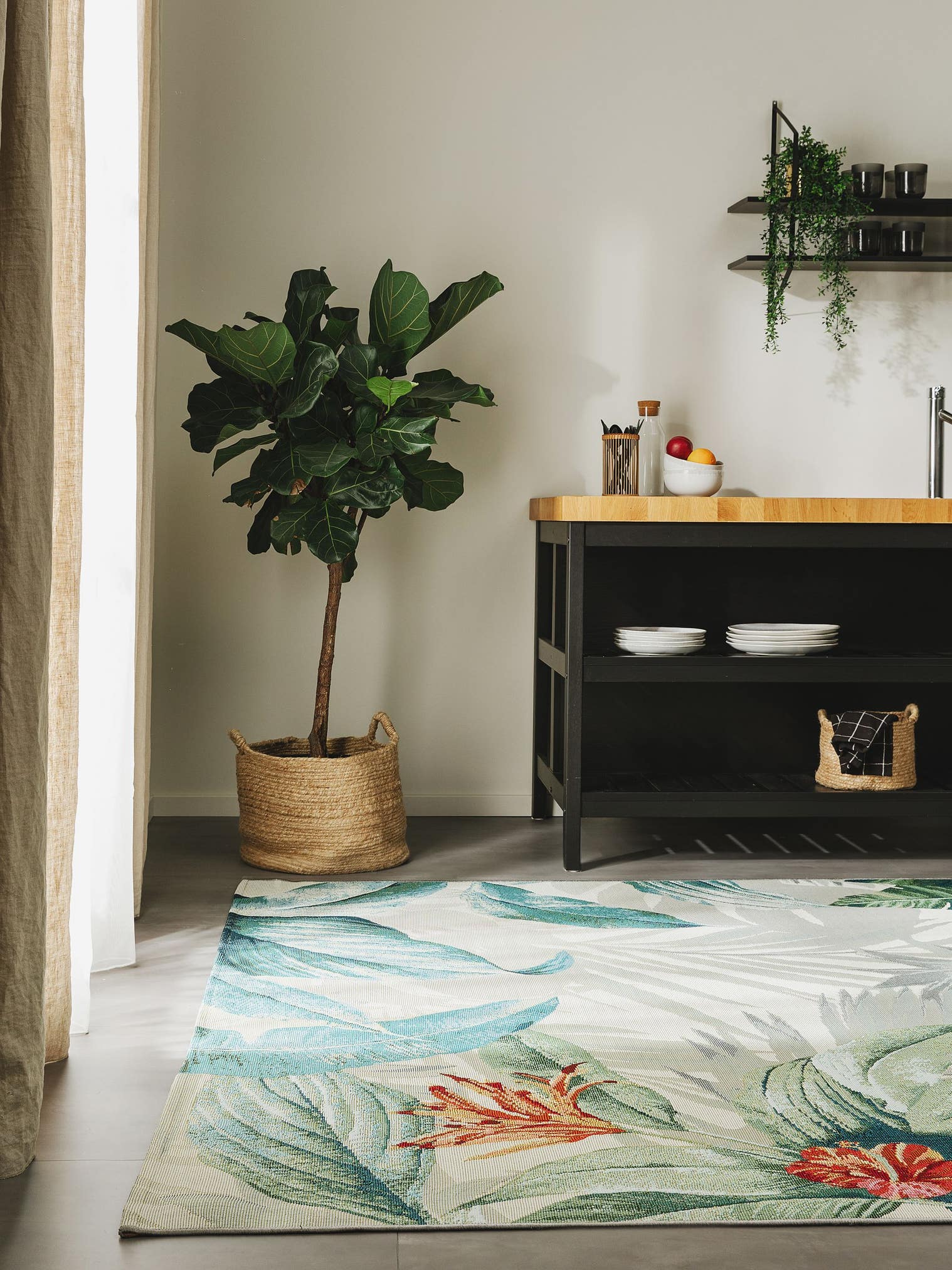 Tapis en 76% Polypropylène, 23% Polyester, 1% Latex en Multicouleur avec une pile de 1- 5 mm de hauteur de benuta Nest