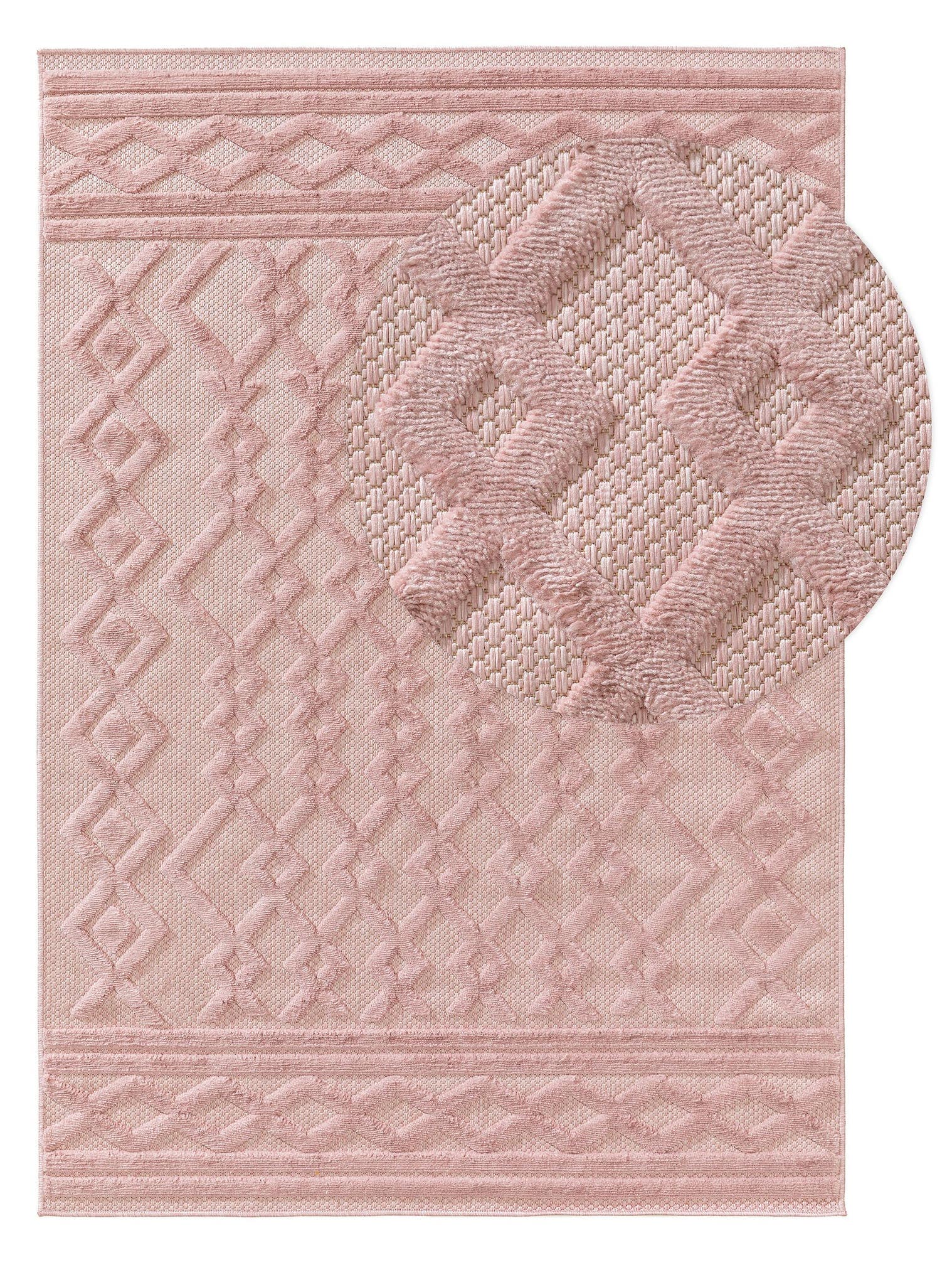 Tapis en 100% Polypropylène en Rose avec une pile de 1- 5 mm de hauteur de benuta Nest