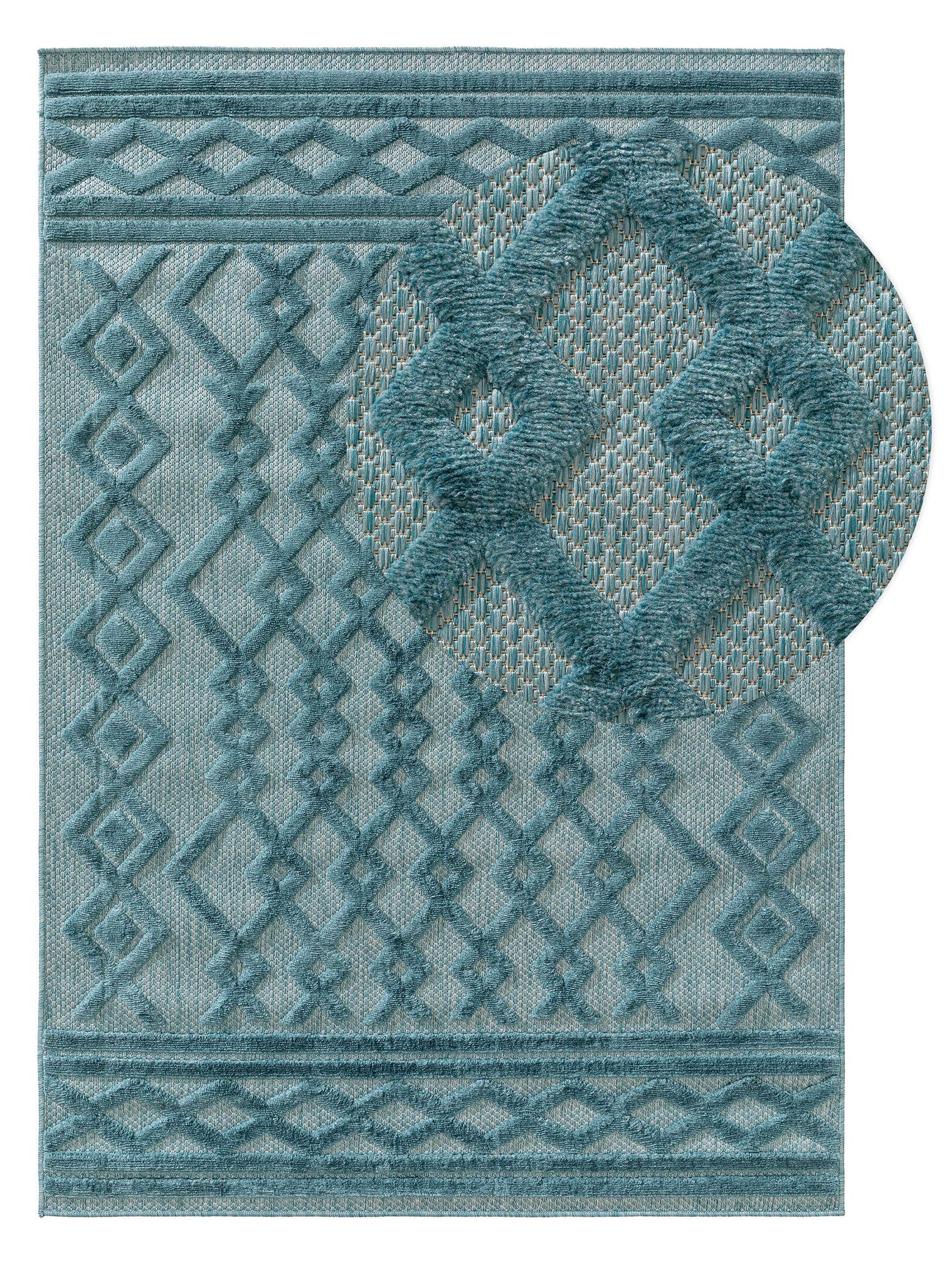 Tapis en 100% Polypropylène en Turquoise avec une pile de 1- 5 mm de hauteur de benuta Nest