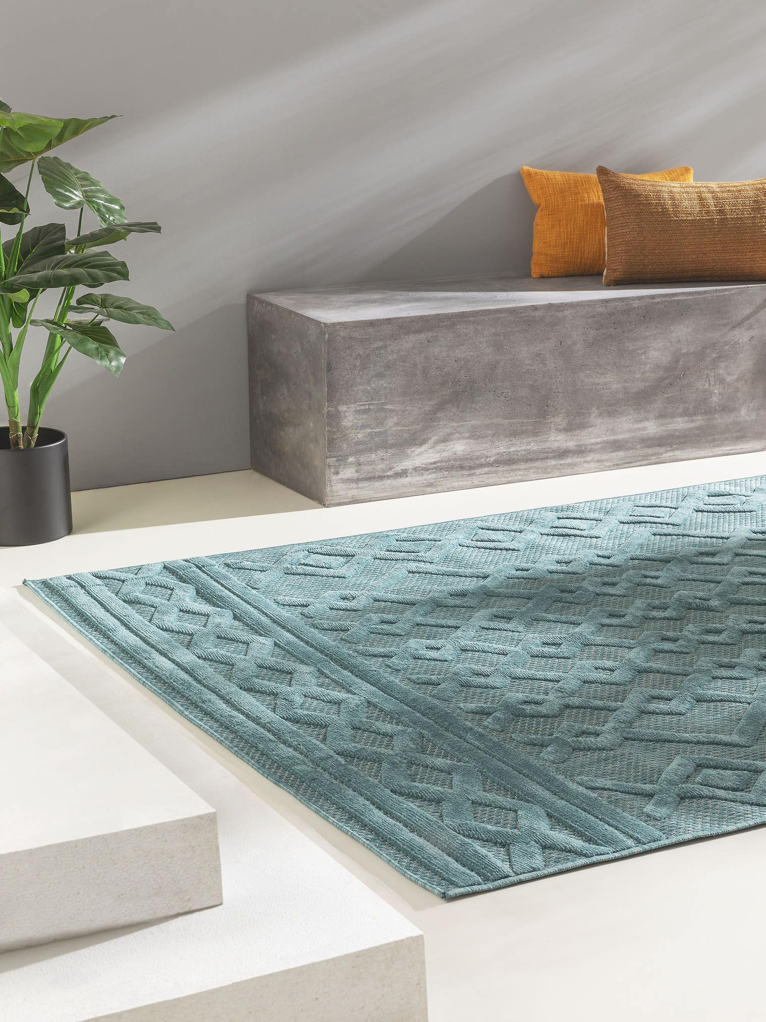 Tapis en 100% Polypropylène en Turquoise avec une pile de 1- 5 mm de hauteur de benuta Nest