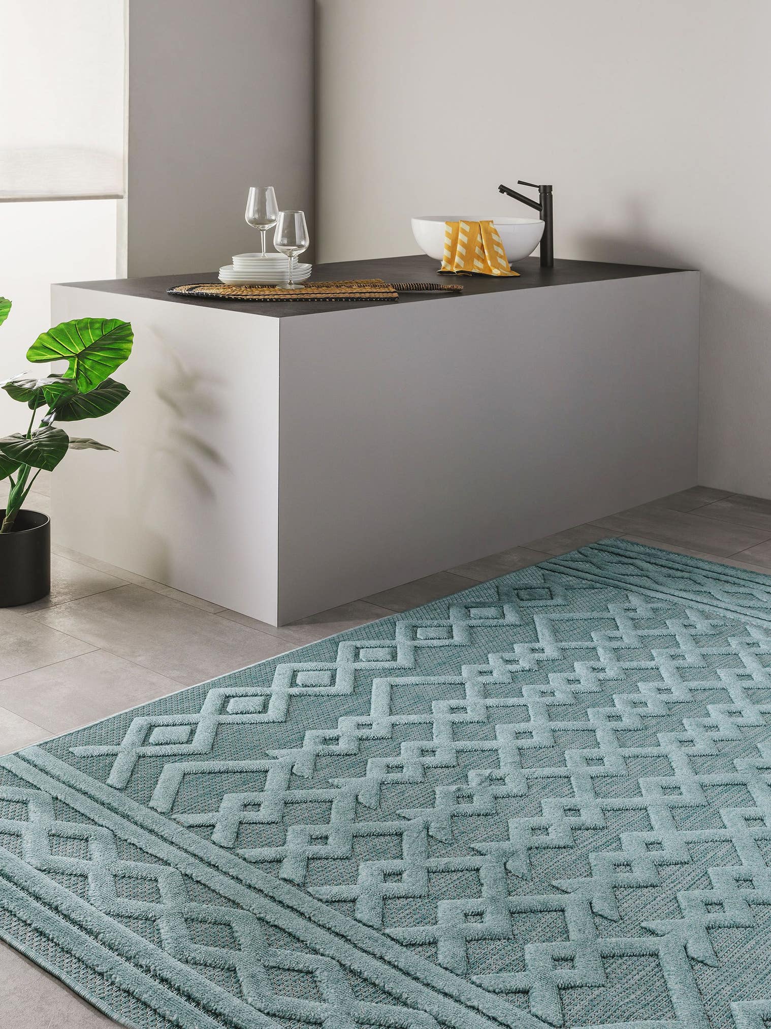 Tapis en 100% Polypropylène en Turquoise avec une pile de 1- 5 mm de hauteur de benuta Nest