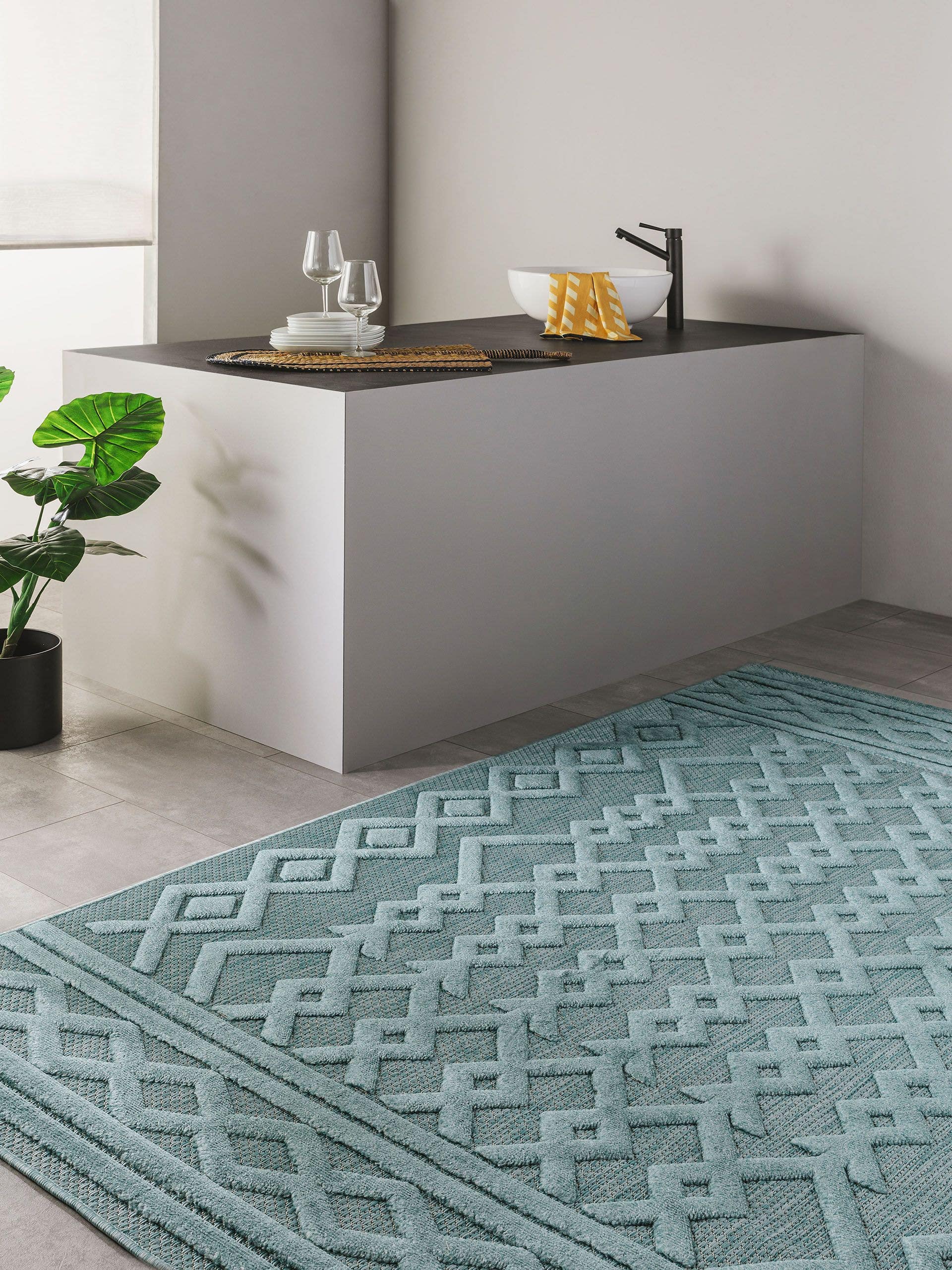 Rug made of 100% Polypropylene in Turquoise with a 1- 5 mm high pile by benuta Nest