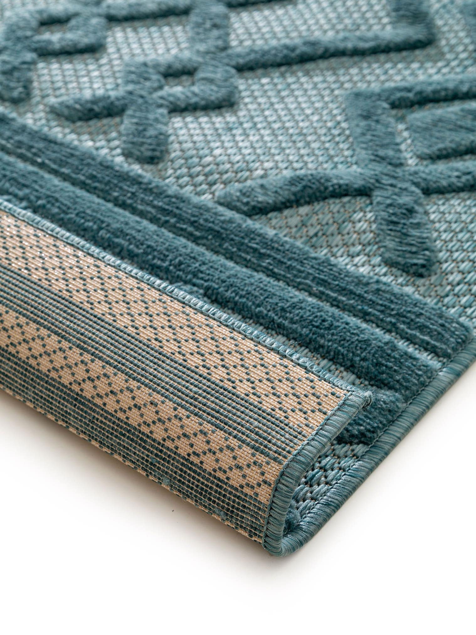 Tapis en 100% Polypropylène en Turquoise avec une pile de 1- 5 mm de hauteur de benuta Nest