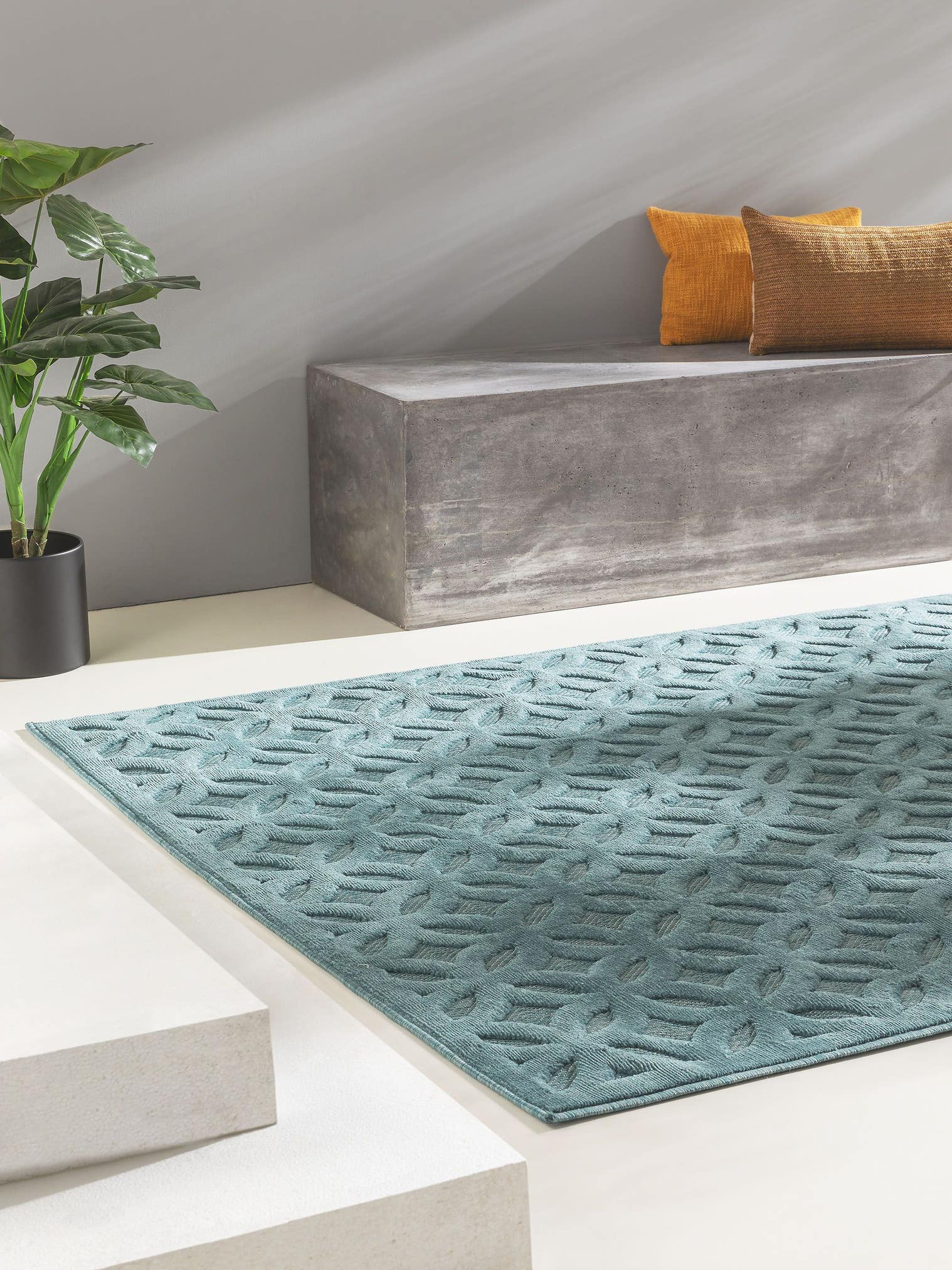 Rug made of 100% Polypropylene in Turquoise with a 1- 5 mm high pile by benuta Nest