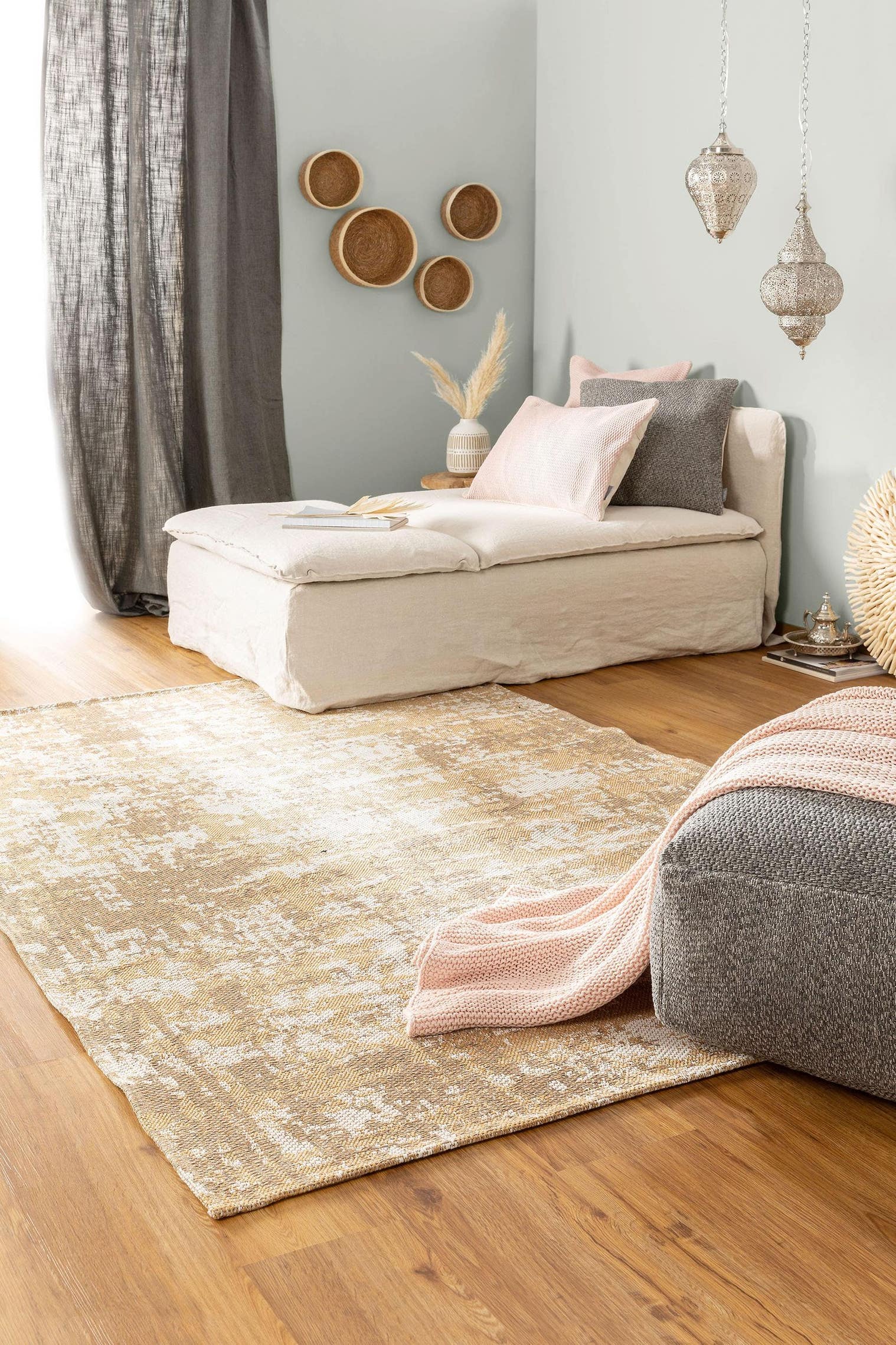 Teppich aus 100% Baumwolle in Gelb mit bis 5 mm hohem Flor von benuta Nest