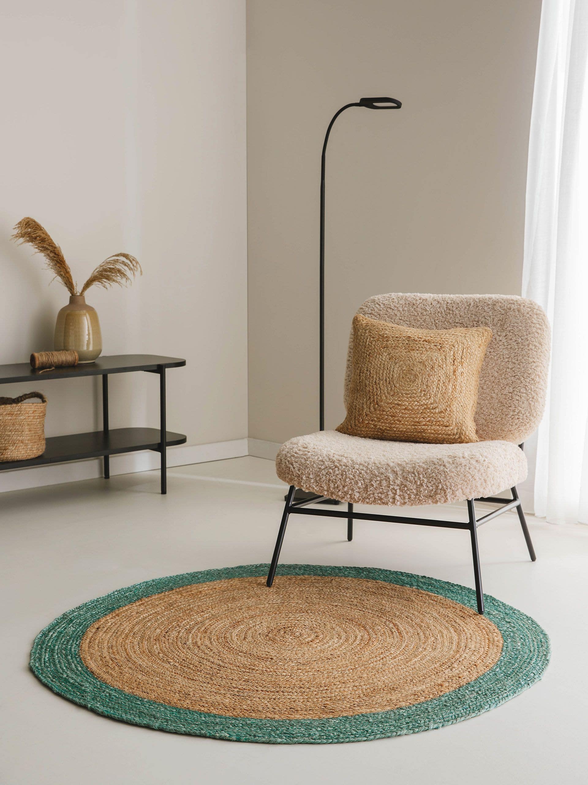 Matta av 100% Jute i Turkos med 1- 5 mm hög lugg från benuta Pure