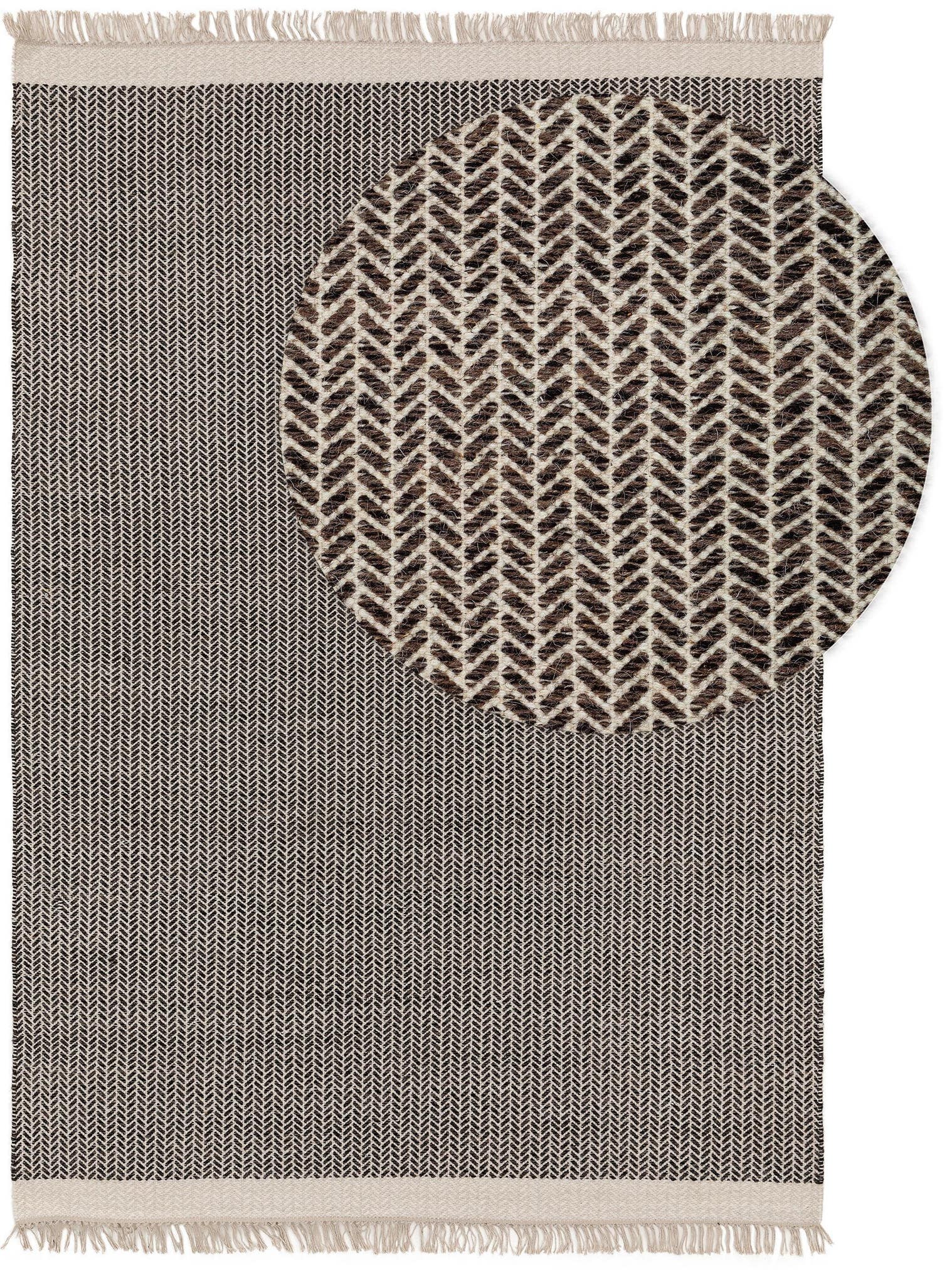 Rug made of 60% Wool, 40% Cotton in Black/White with a 1- 5 mm high pile by benuta Pure