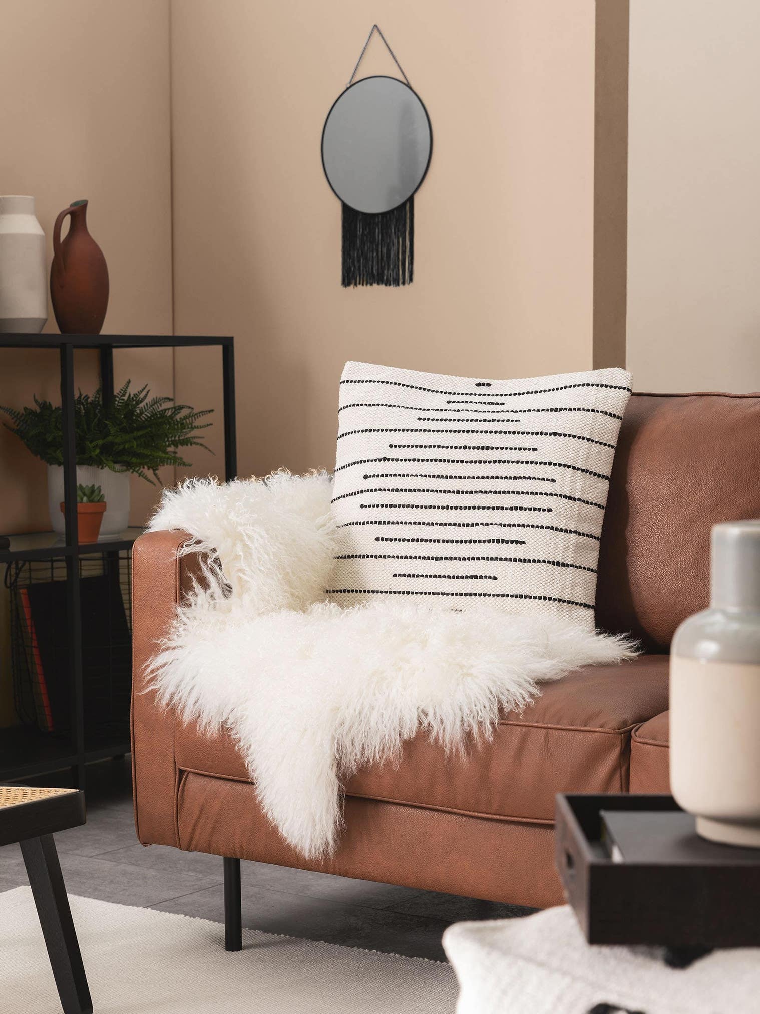 Housse de coussin Bo Ivoire en motif Géométrique en 100% Coton de benuta Pop
