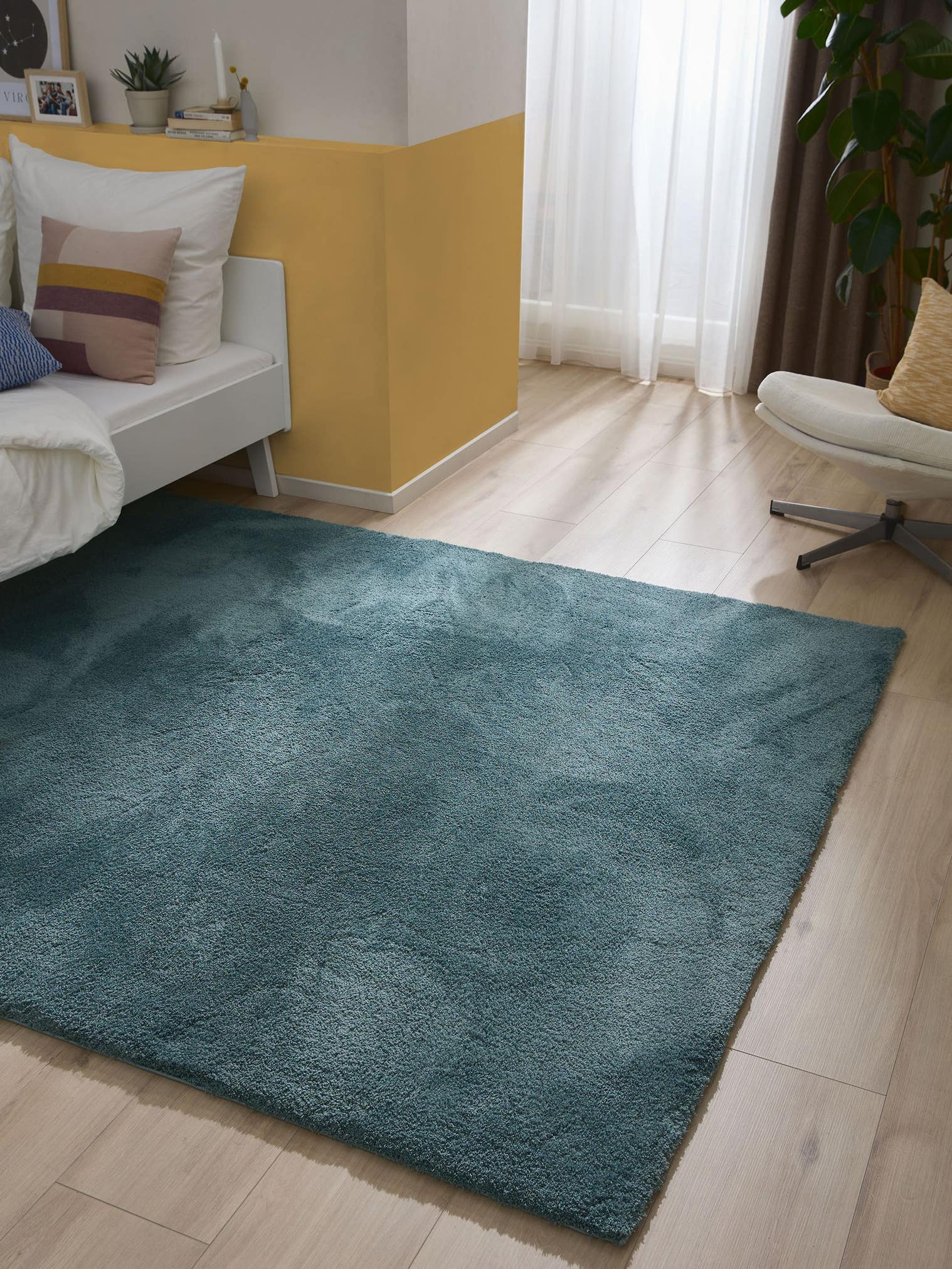 Tapis en 100% Polyester (Microfibres) en Bleu avec une pile de 21 - 30 mm de hauteur de benuta Nest