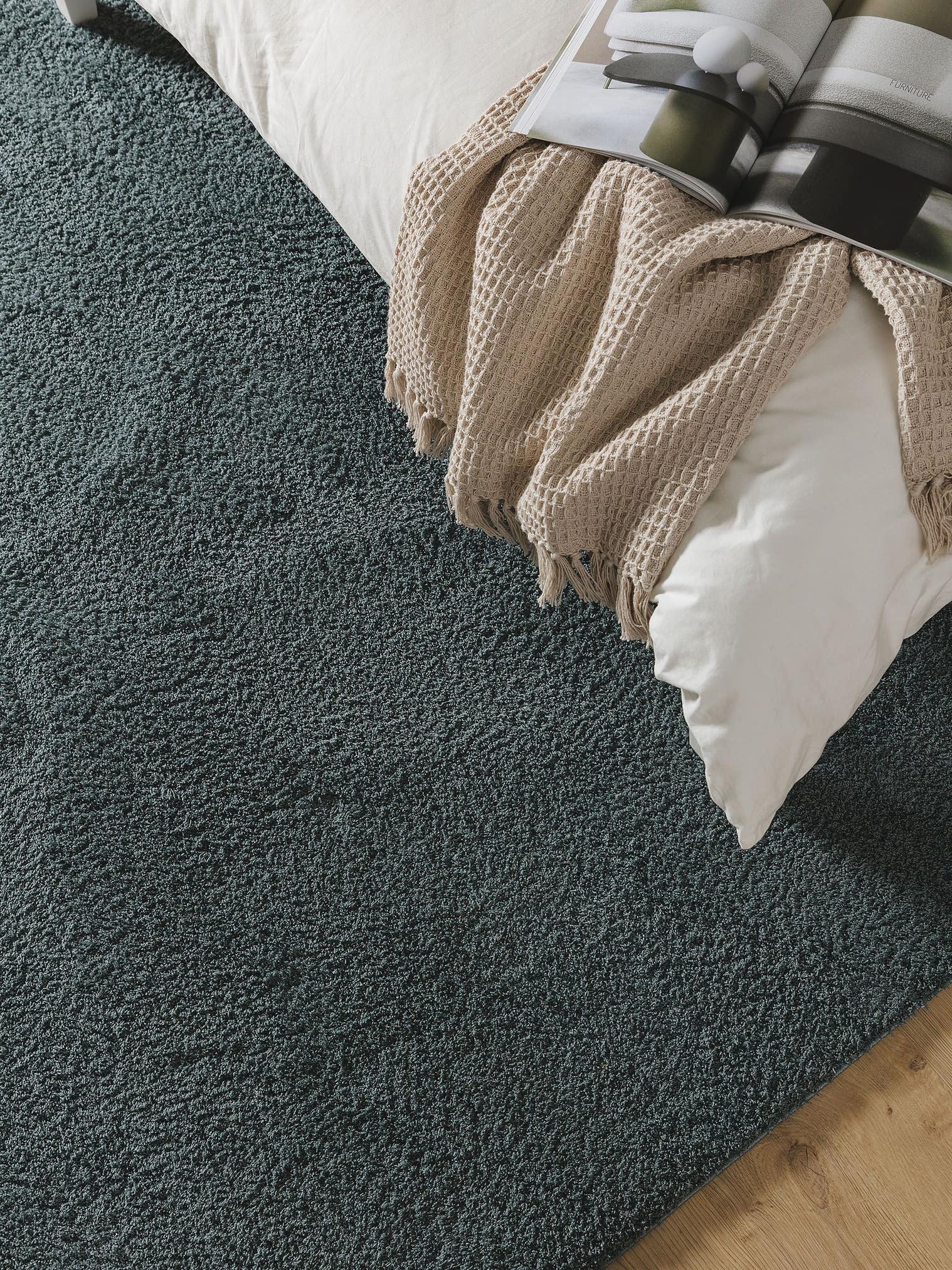 Tæppe af 100% Polyester (microfiber) i Turkis med 21 - 30 mm høj luv fra benuta Nest