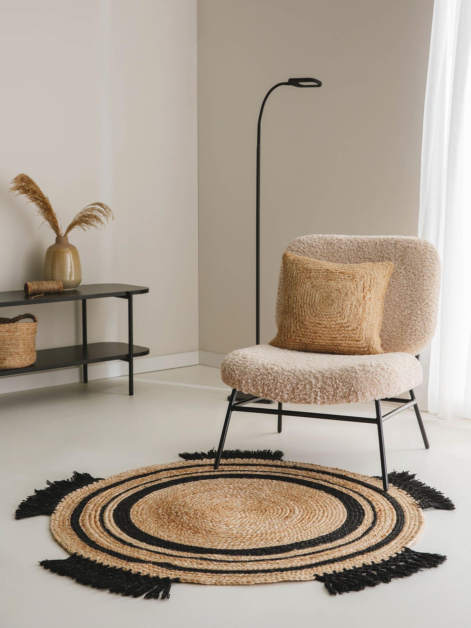 Rug made of 100% Jute in Brown with a 11 - 20 mm high pile by benuta Pure