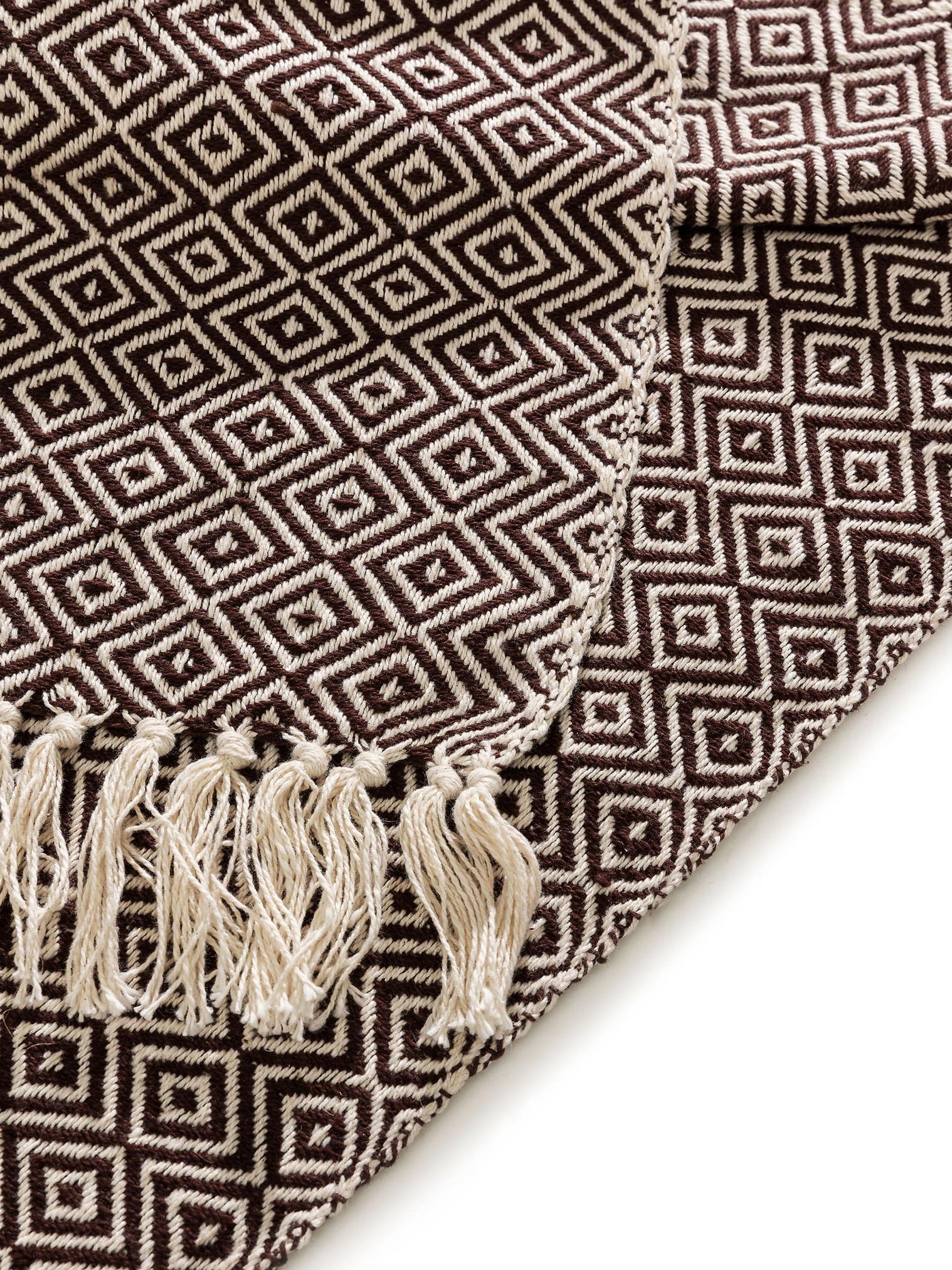Pläd i bomull Jasmin Brun med Traditionell-design i 100% Bomull från benuta Nest
