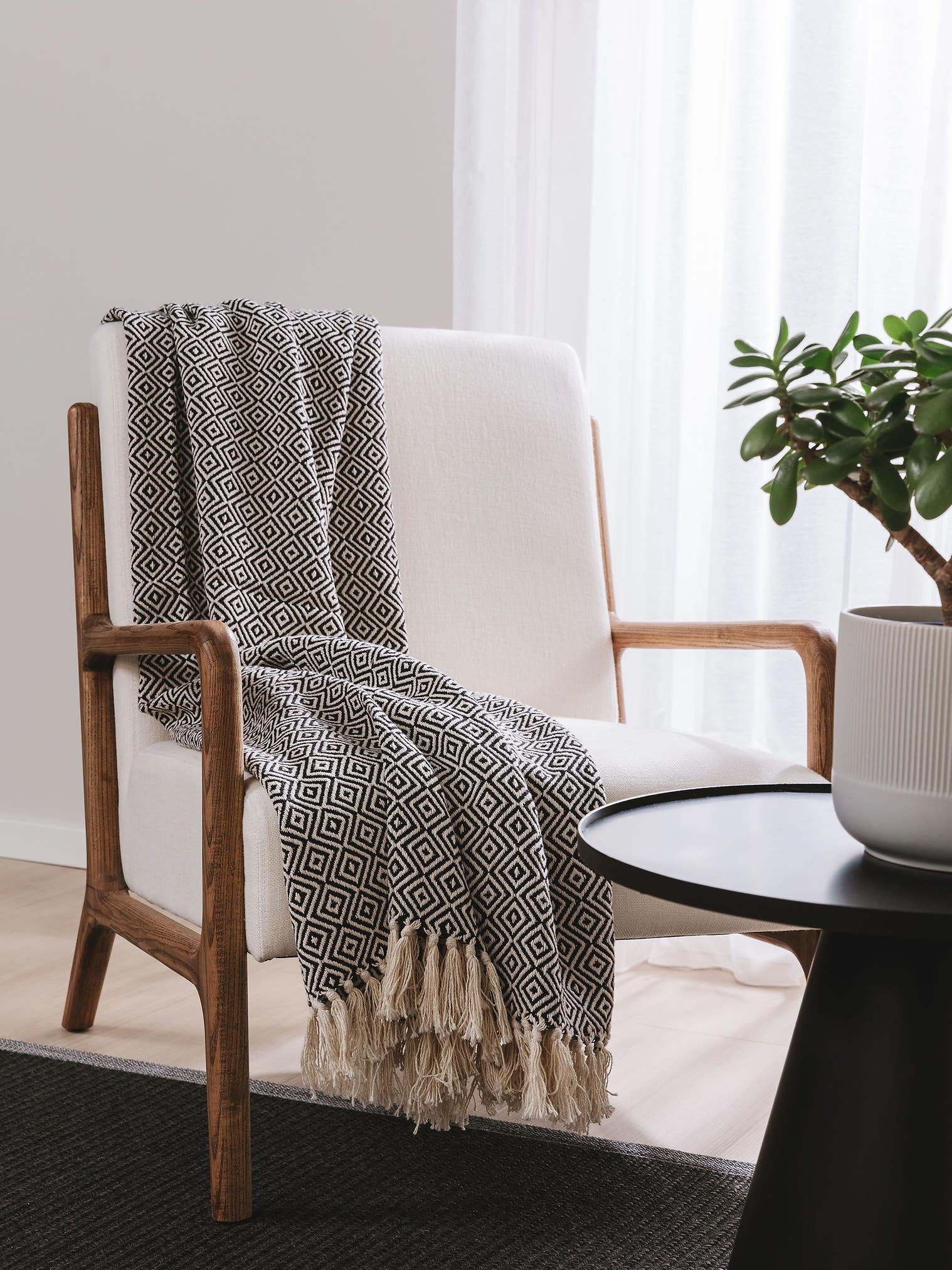 Plaid in cotone Jasmin Nero in -ontwerp van 100% Cotone door benuta Nest