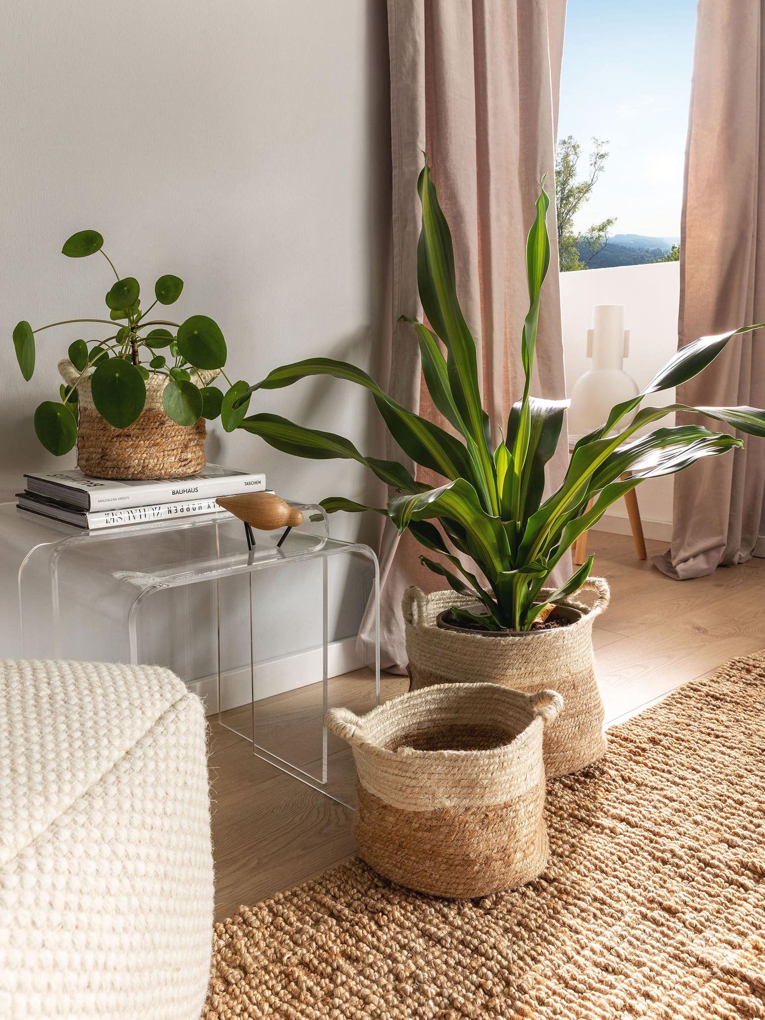 Basket set (3 pcs.) Aylin Cream/Beige in Uni design made of 100% Hemp by benuta Pure