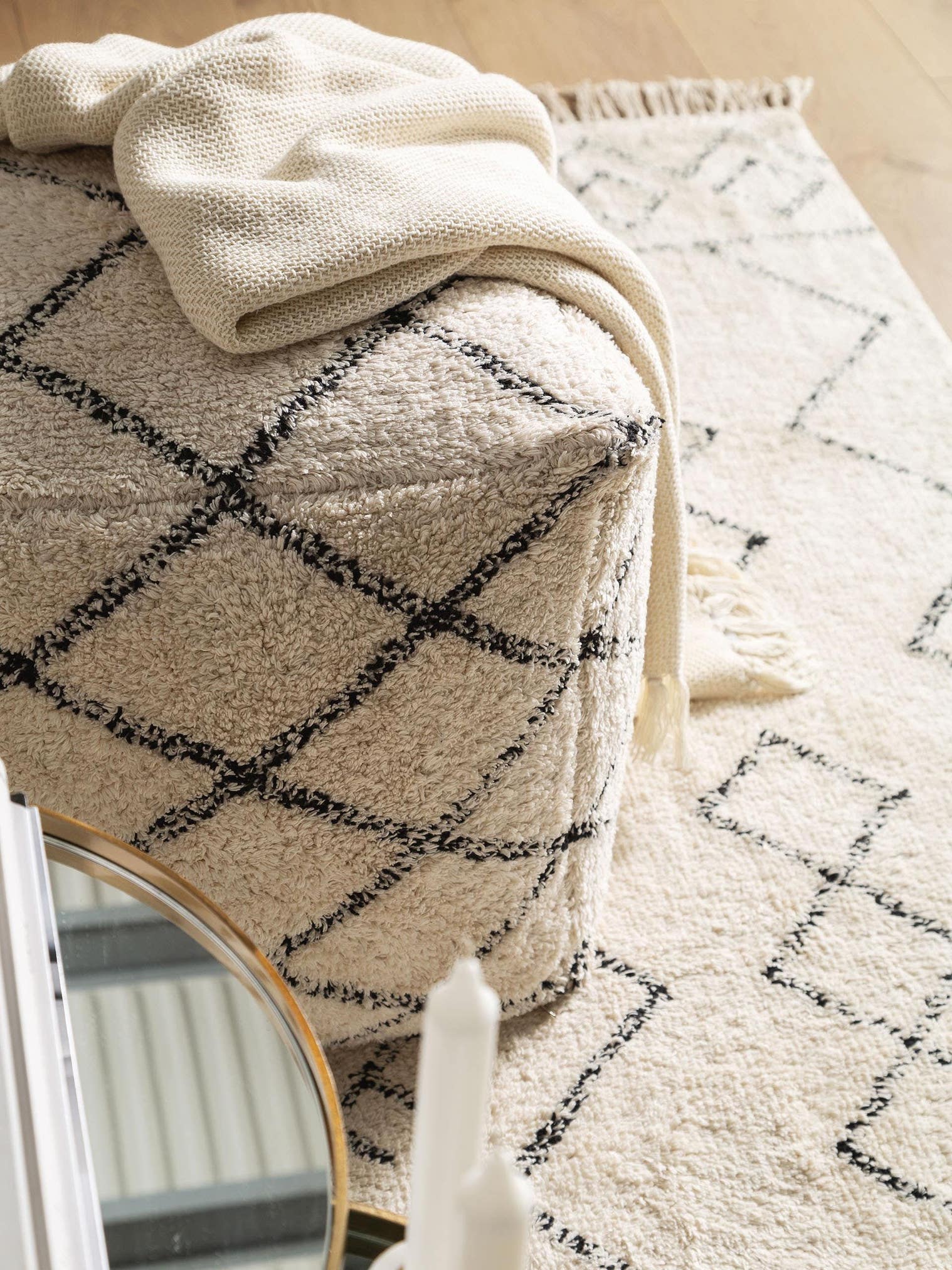 Pouf Naomi Crème en motif Berbère en 100% Coton de benuta Nest