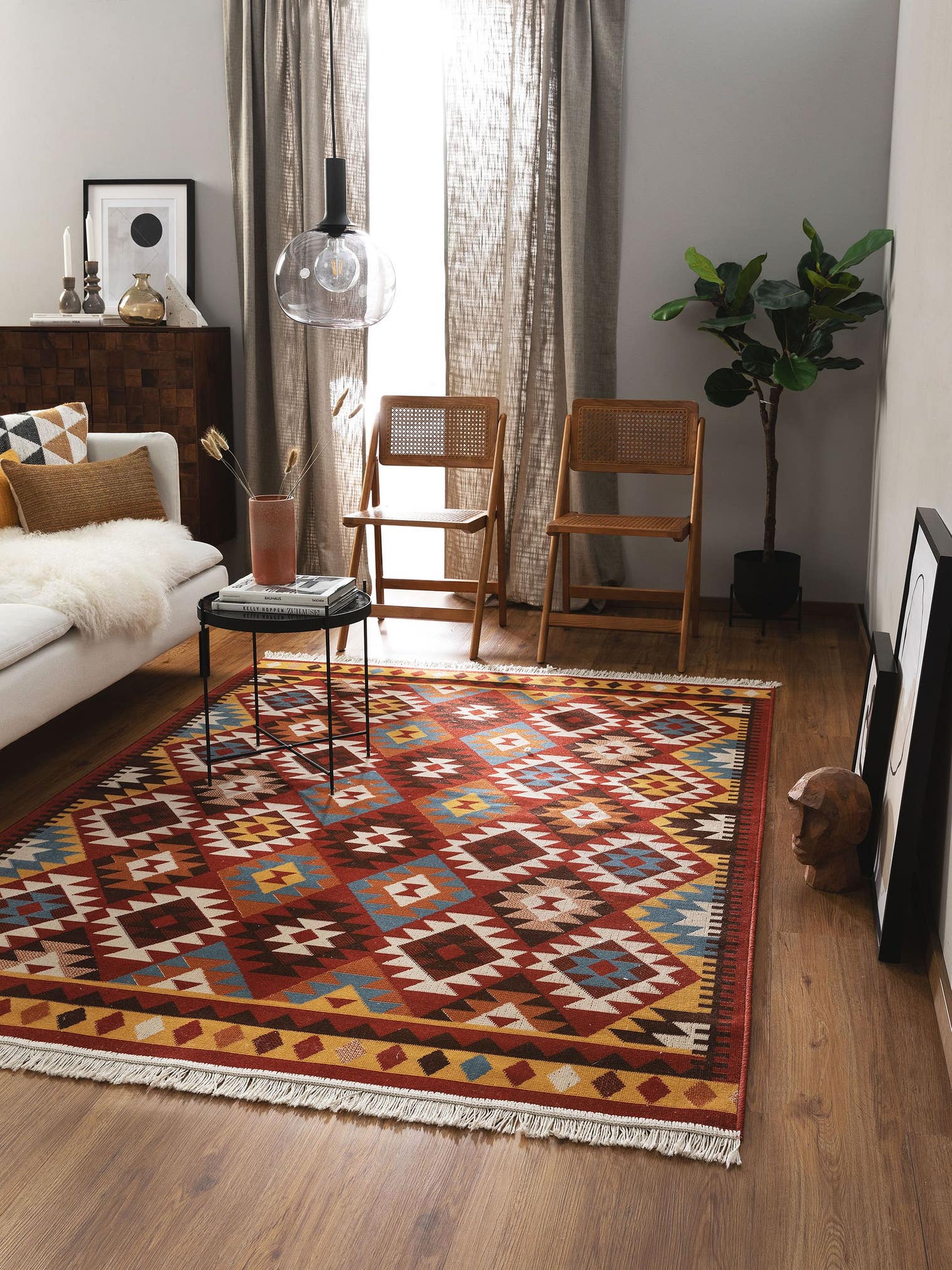 Tapis en 60% Coton, 40% Polypropylène en Multicouleur avec une pile de 1- 5 mm de hauteur de benuta Nest