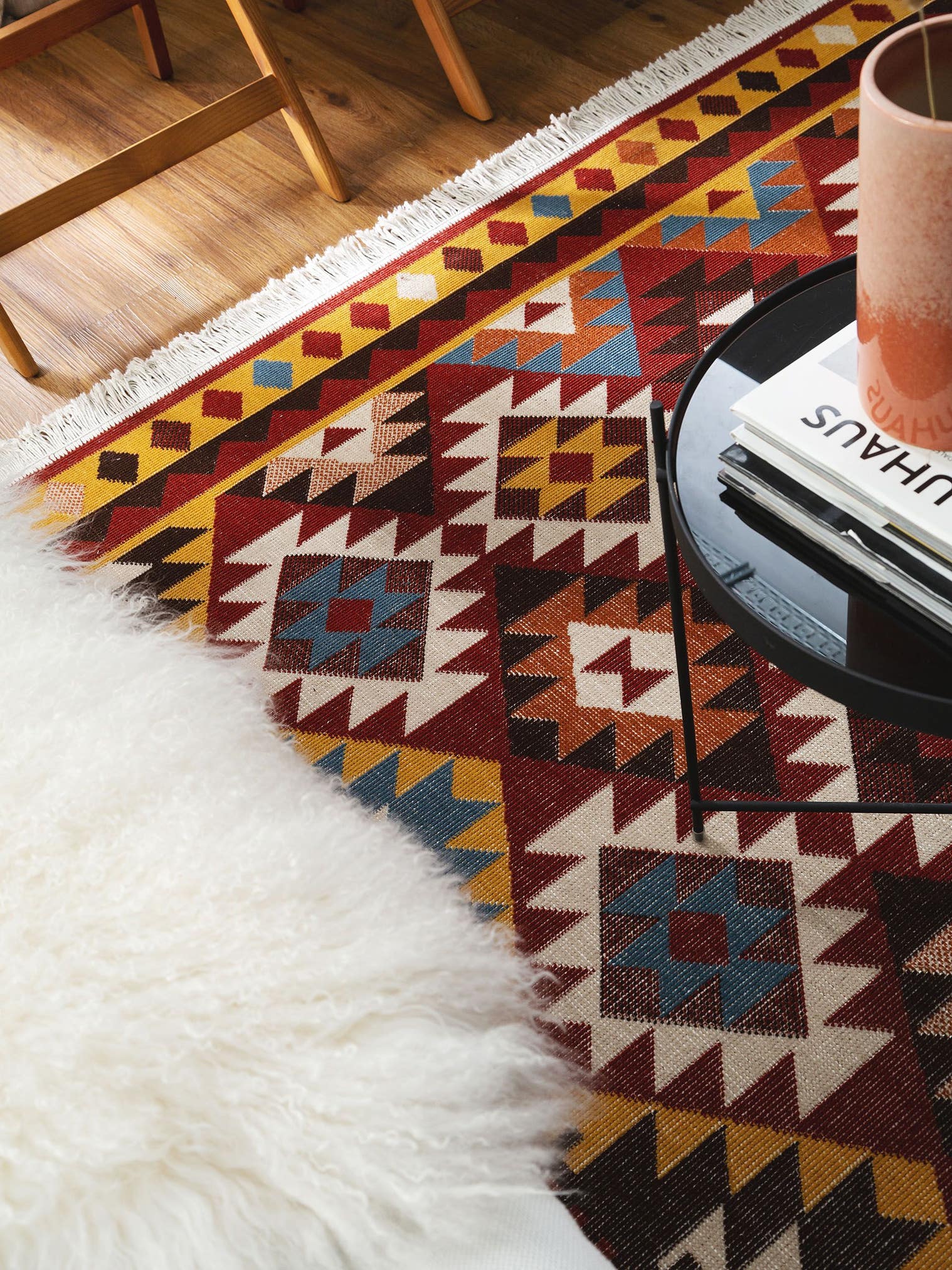 Tapis en 60% Coton, 40% Polypropylène en Multicouleur avec une pile de 1- 5 mm de hauteur de benuta Nest