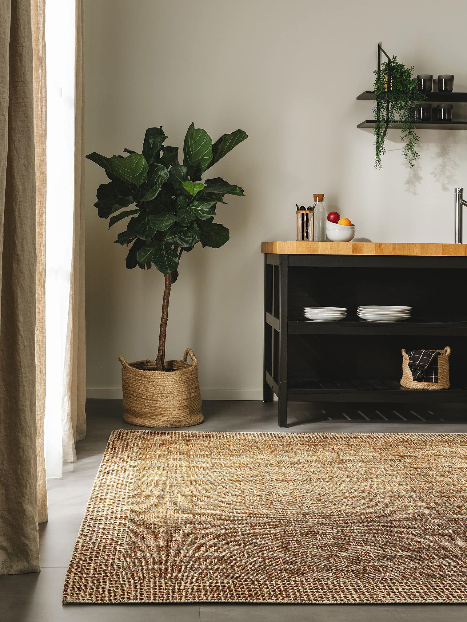Tapis en 76% Polypropylène, 24% Polyester en Beige avec une pile de 1- 5 mm de hauteur de benuta Nest