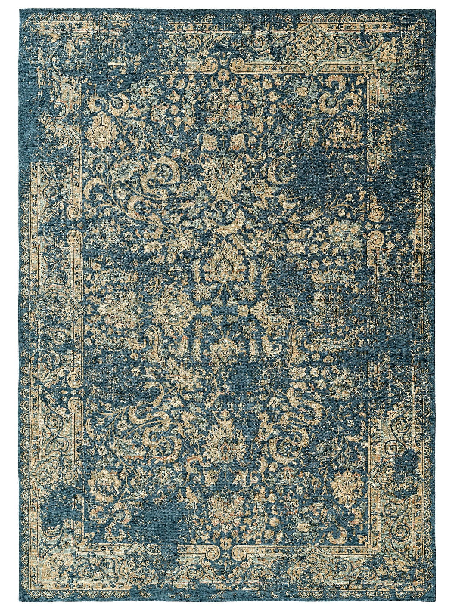 Teppich aus 55% Polyacryl, 27% Polyester, 17% Baumwolle, 1% Latex in Blau mit bis 5 mm hohem Flor von benuta Nest
