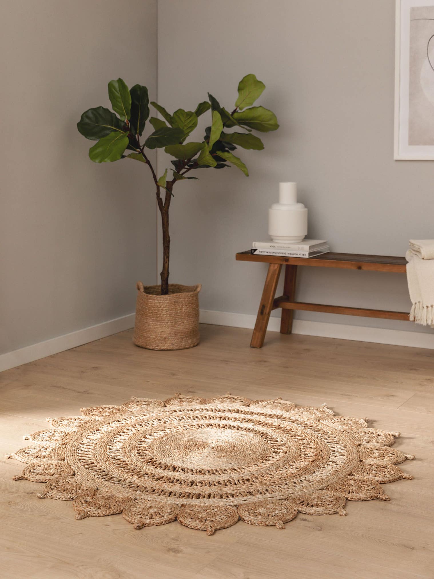 Alfombra de 100% Yute en Beige con un pelo de {{Placeholder_Pile Height}} de altura de benuta Pure