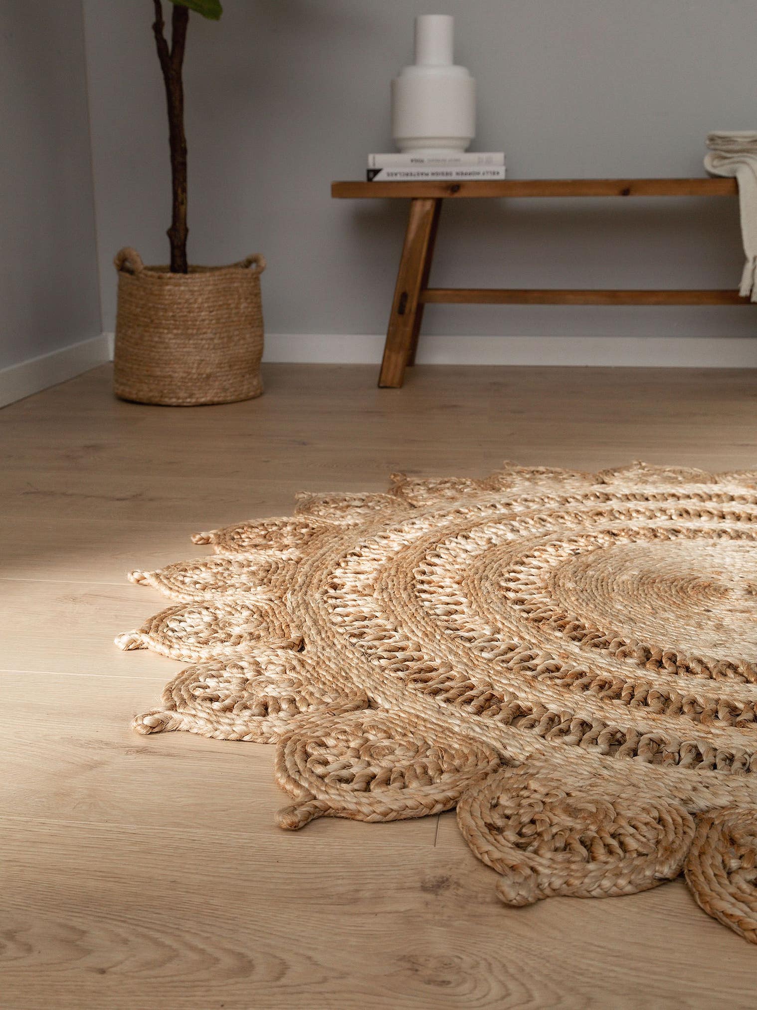 Alfombra de 100% Yute en Beige con un pelo de {{Placeholder_Pile Height}} de altura de benuta Pure