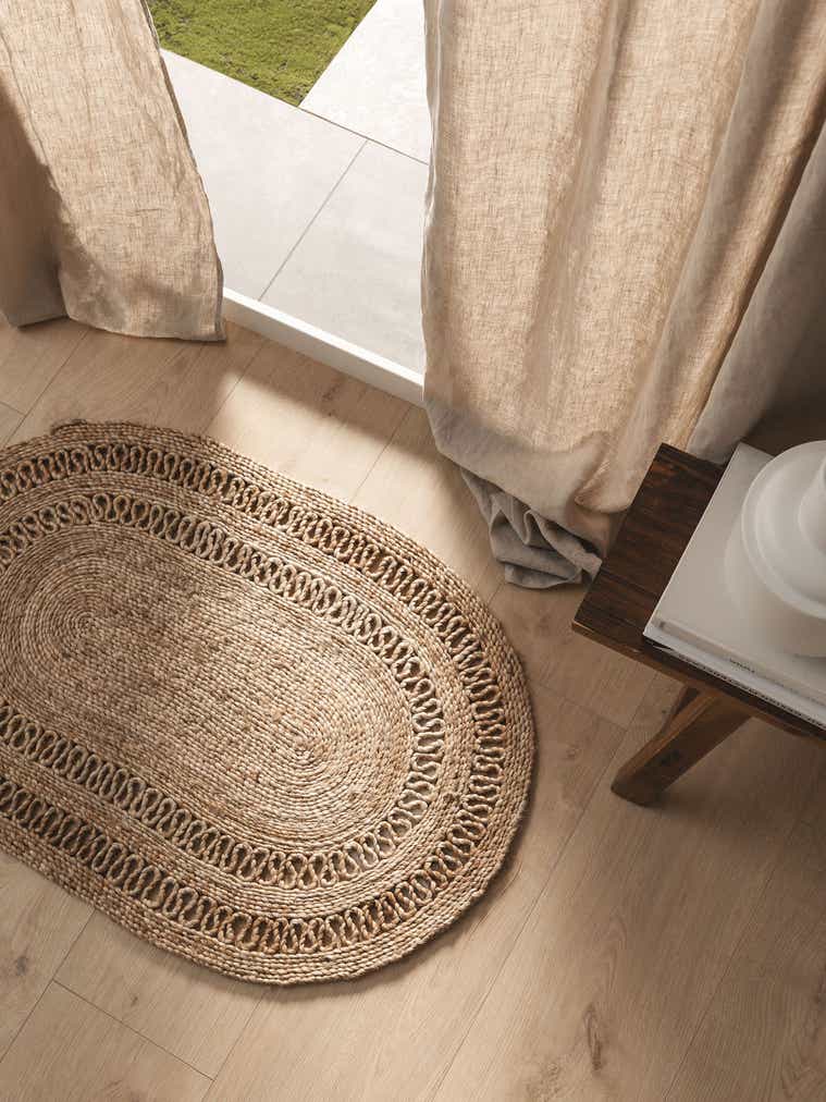 Rug made of 100% Jute in Beige with a 6 - 10 mm high pile by benuta Pure