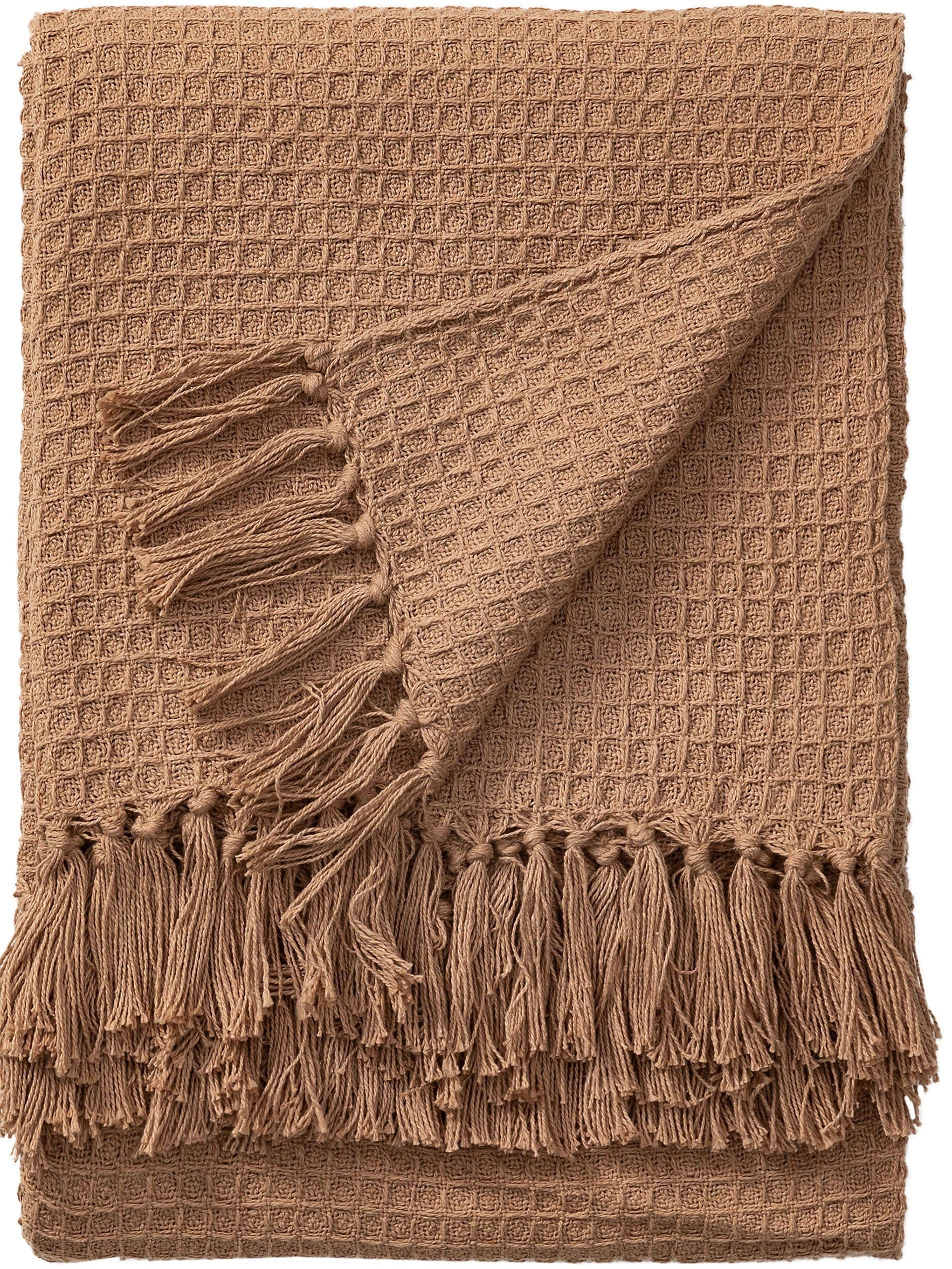 Cotton blanket Amalia Light Brown in Relief design made of 100% Cotton by benuta Pure