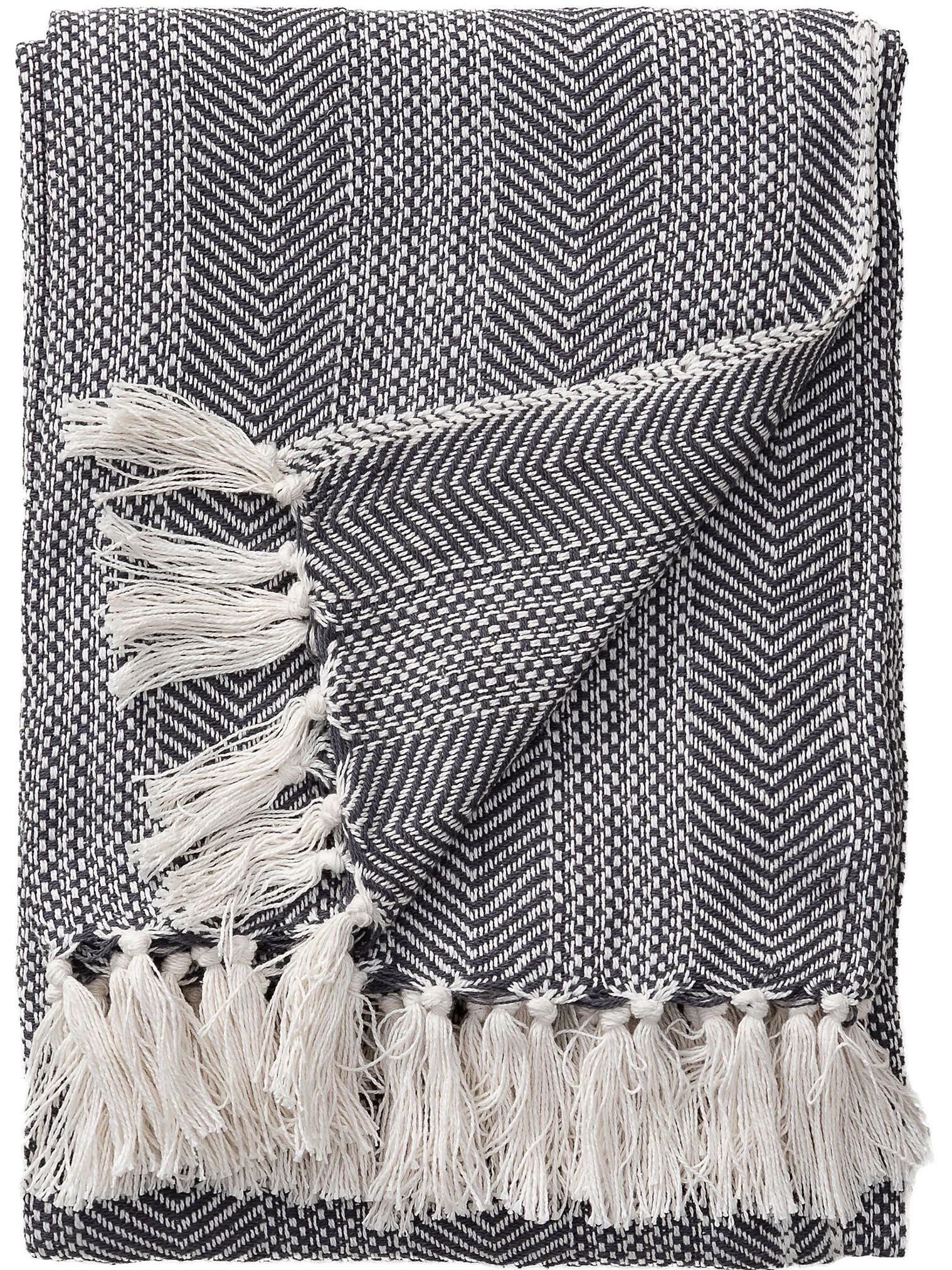 Cotton blanket Alisea Charcoal in Ikat design made of 100% Cotton by benuta Nest