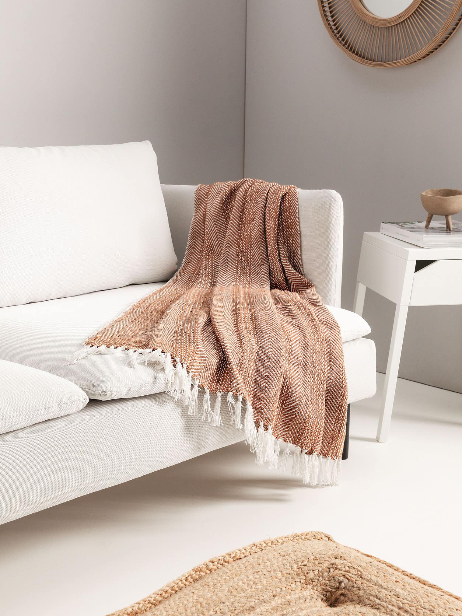 Katoenen plaid Alisea Bruin in Ikat-ontwerp van 100% Katoen door benuta Nest