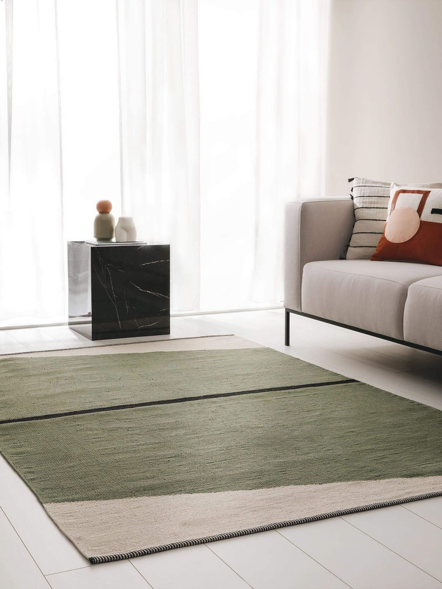 Teppich aus 100% Baumwolle in Grün mit bis 5 mm hohem Flor von benuta Pop