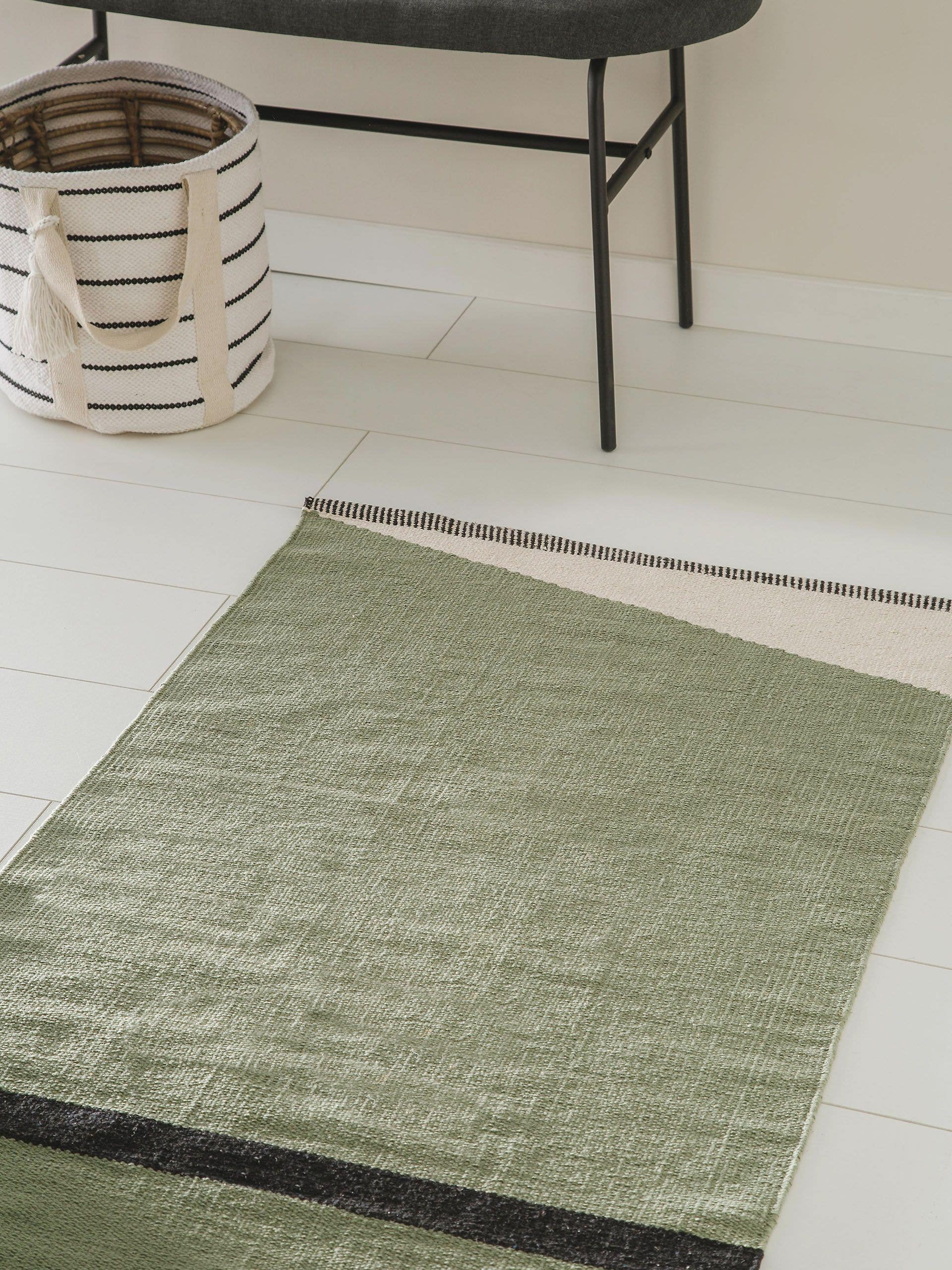 Tapete de 100% algodão em Verde com pelo de até 5 mm de altura da benuta Pop