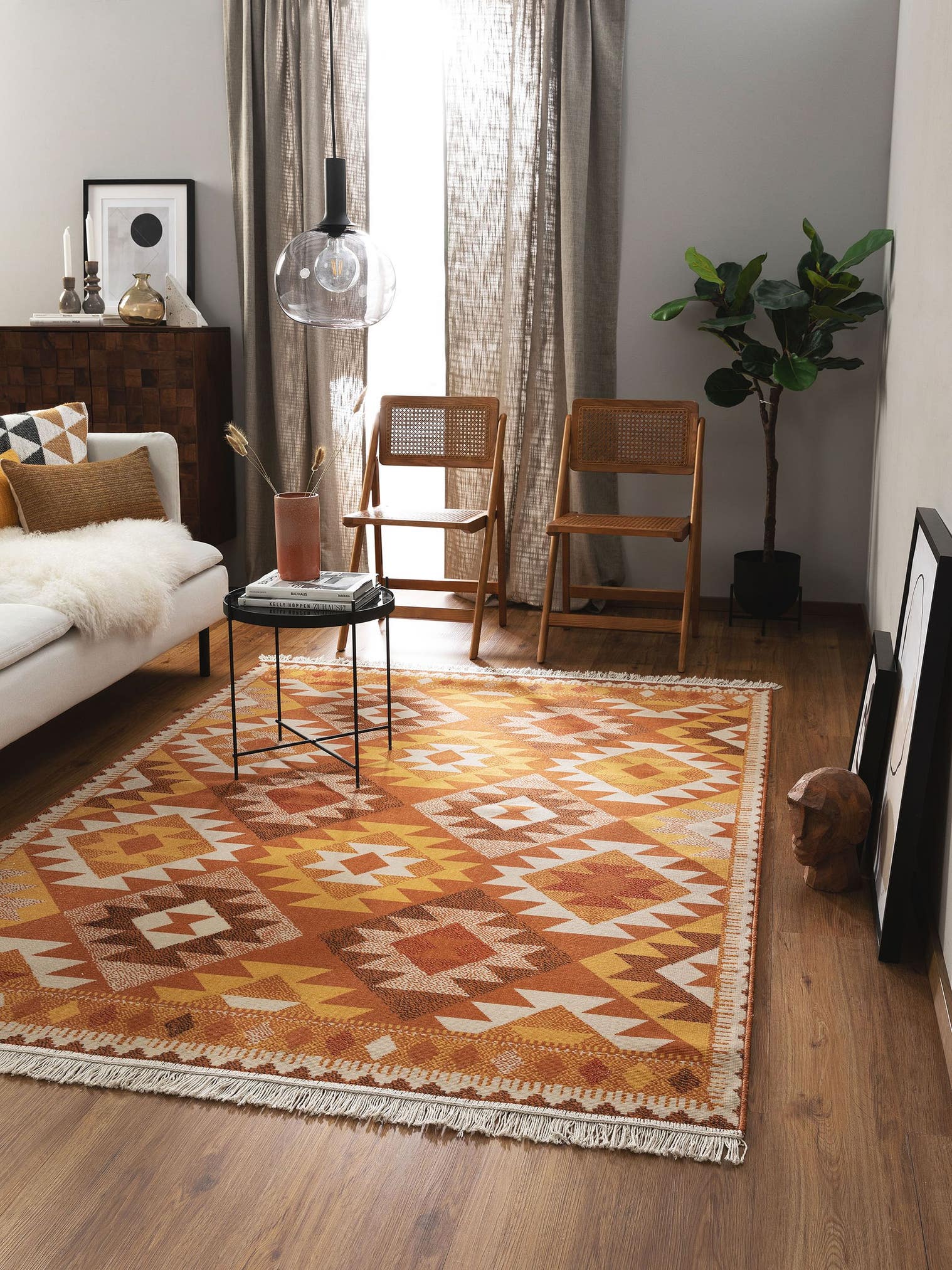 Tapis en 60% Coton, 40% Polypropylène en Jaune avec une pile de 1- 5 mm de hauteur de benuta Nest
