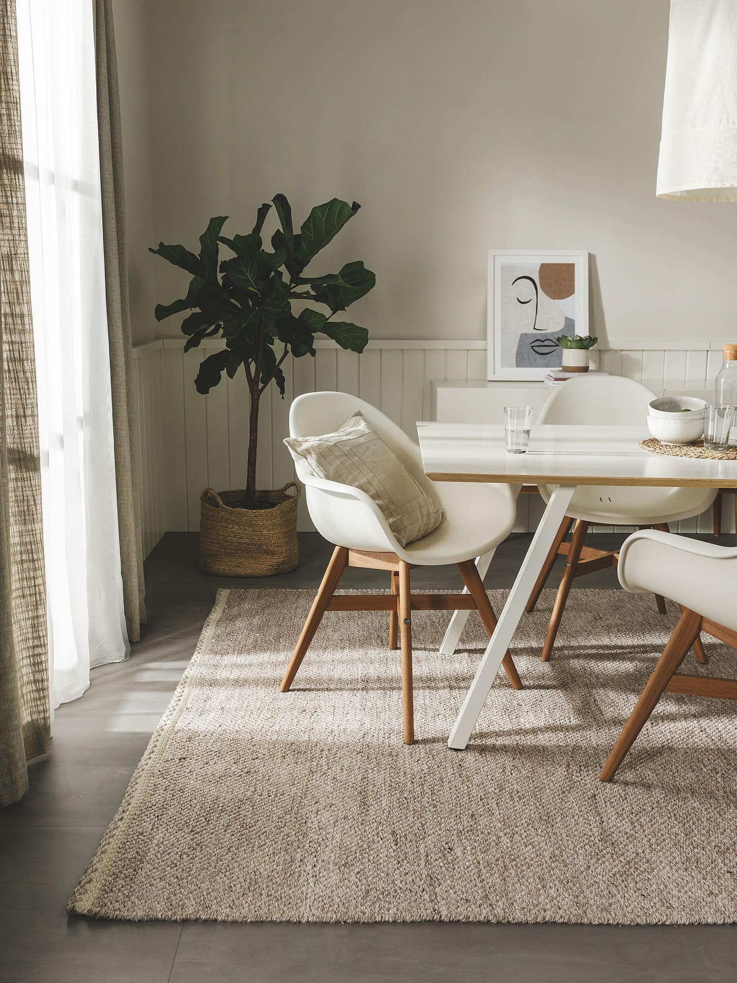 Rug made of 100% Polyester (recycled PET) in Beige with a 1- 5 mm high pile by benuta Pure