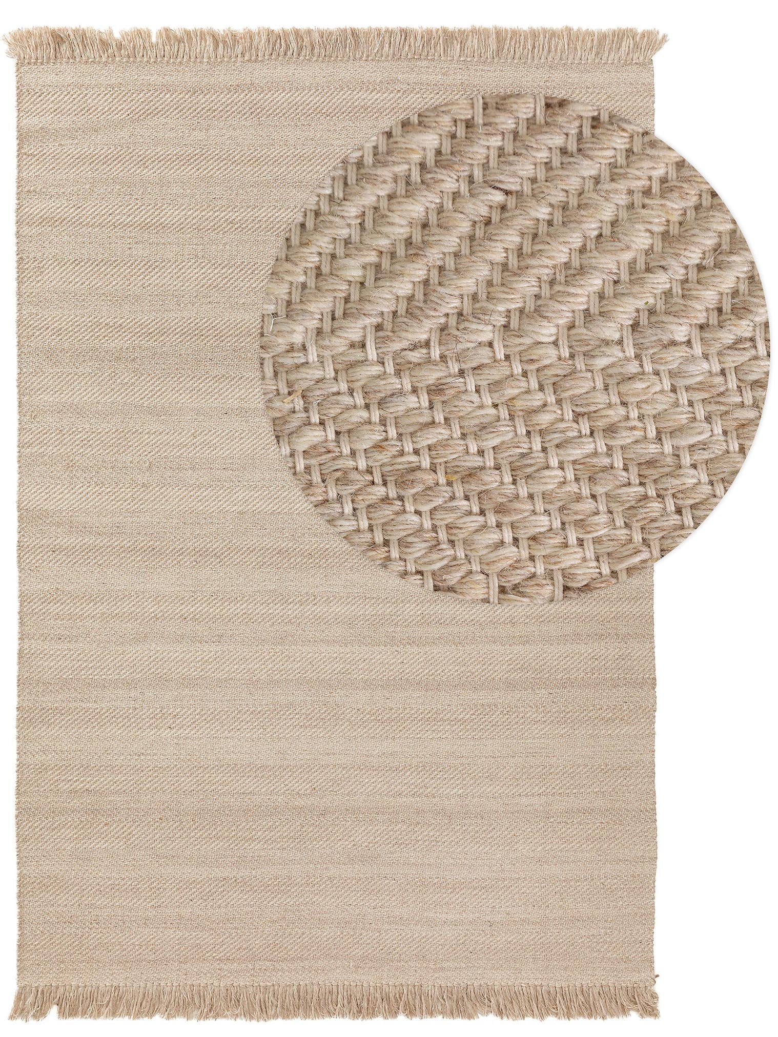 Teppich aus 60% Wolle, 20% Baumwolle, 20% Polyester in Beige mit bis 5 mm hohem Flor von benuta Pure